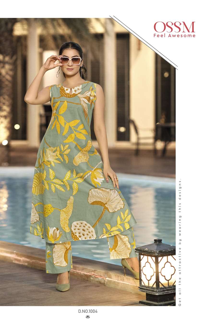 SUMMER THREADS BY OSSM IN COTTON FOIL PRINT CO-ORD SET WITH HANDWORK AND POCKET