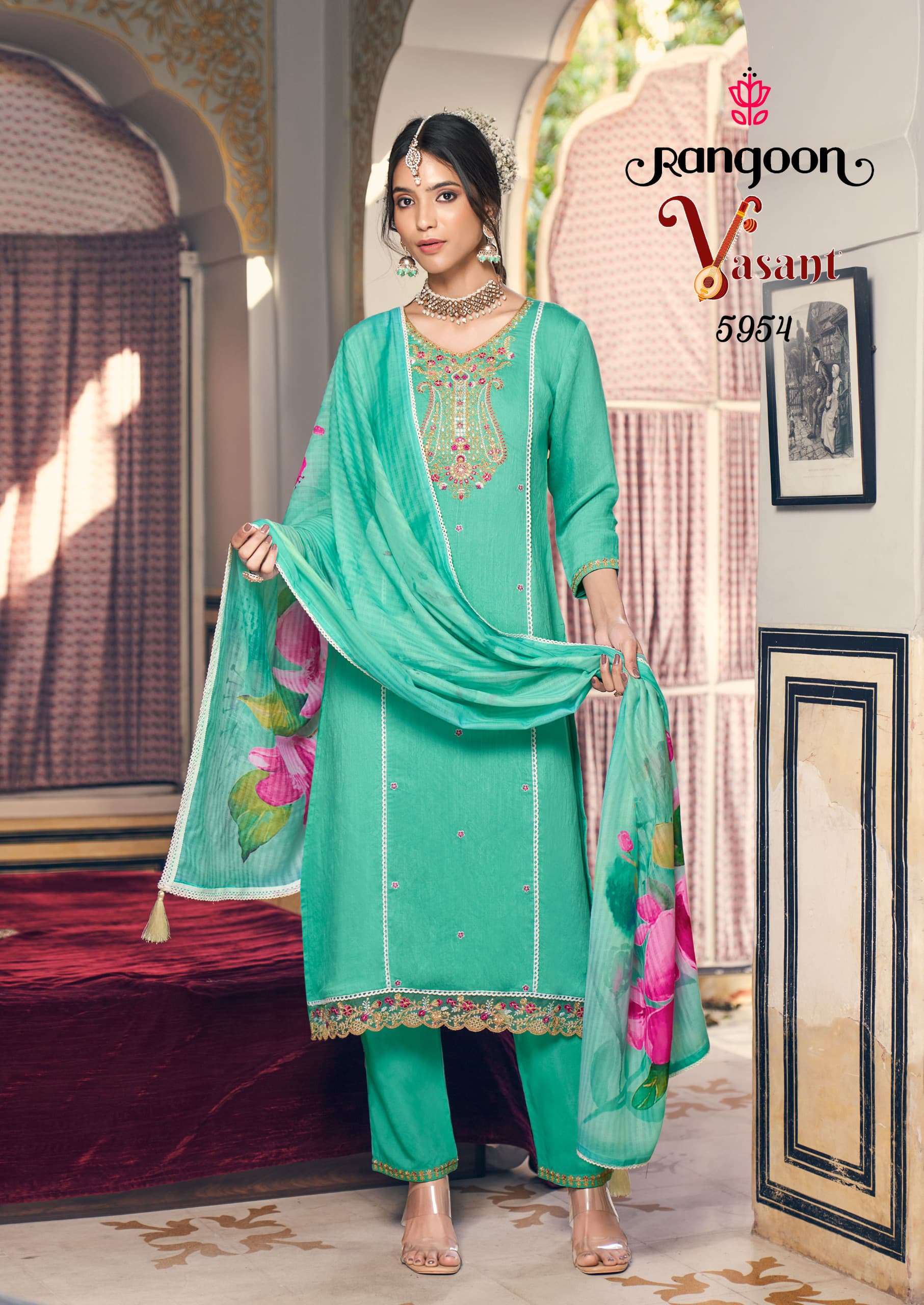 VASANT BY RANGOON IN VISCOSE WITH EMBROIDERY WORK & COTTON MAL INNER