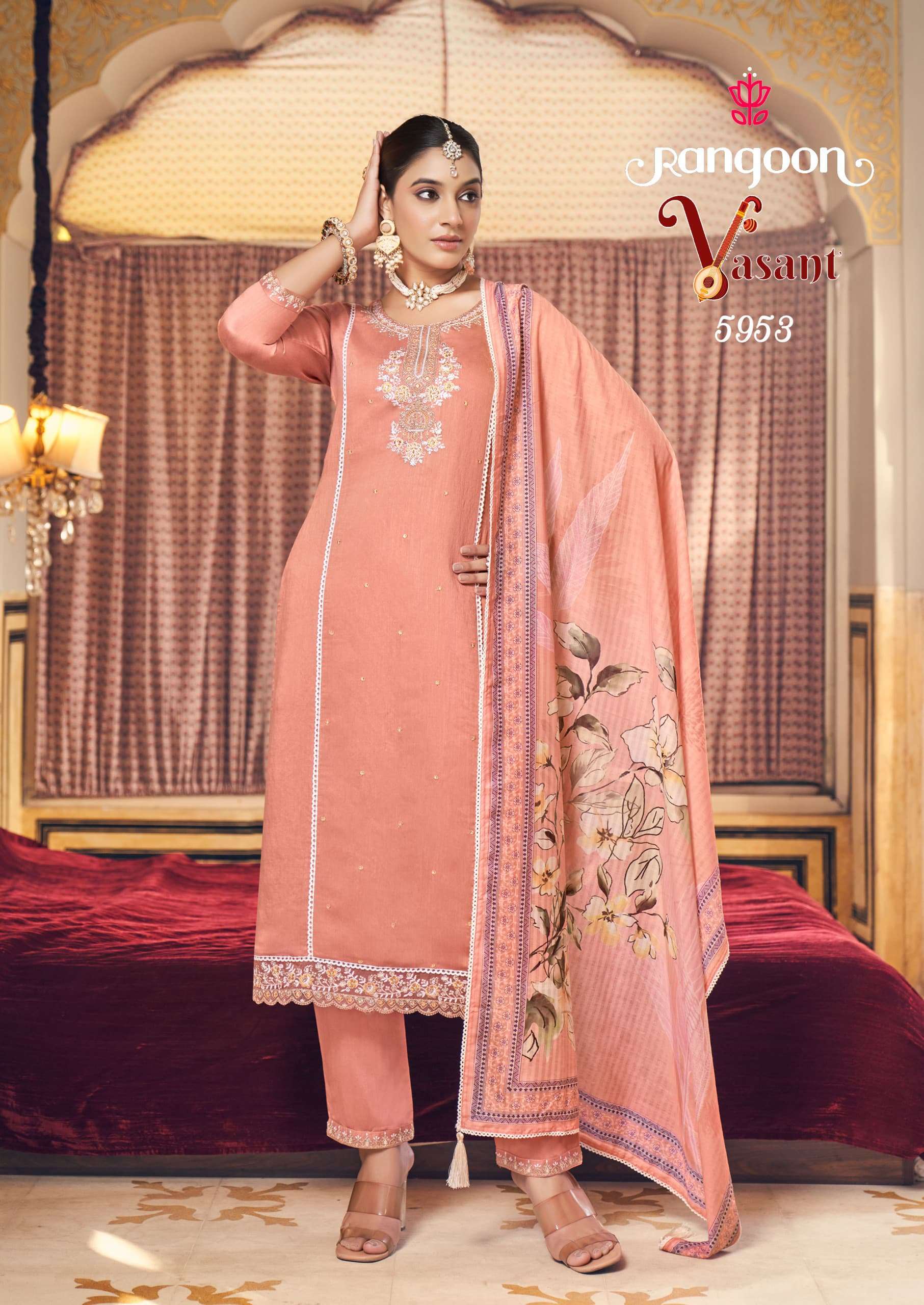 VASANT BY RANGOON IN VISCOSE WITH EMBROIDERY WORK & COTTON MAL INNER