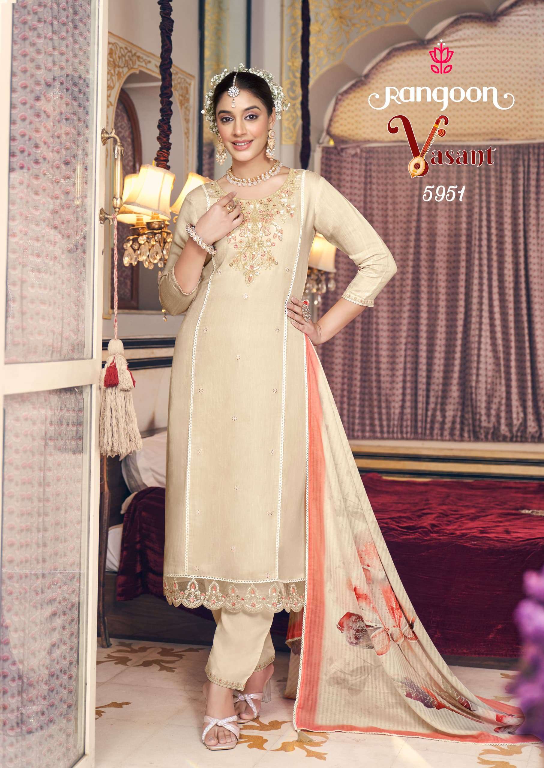 VASANT BY RANGOON IN VISCOSE WITH EMBROIDERY WORK & COTTON MAL INNER