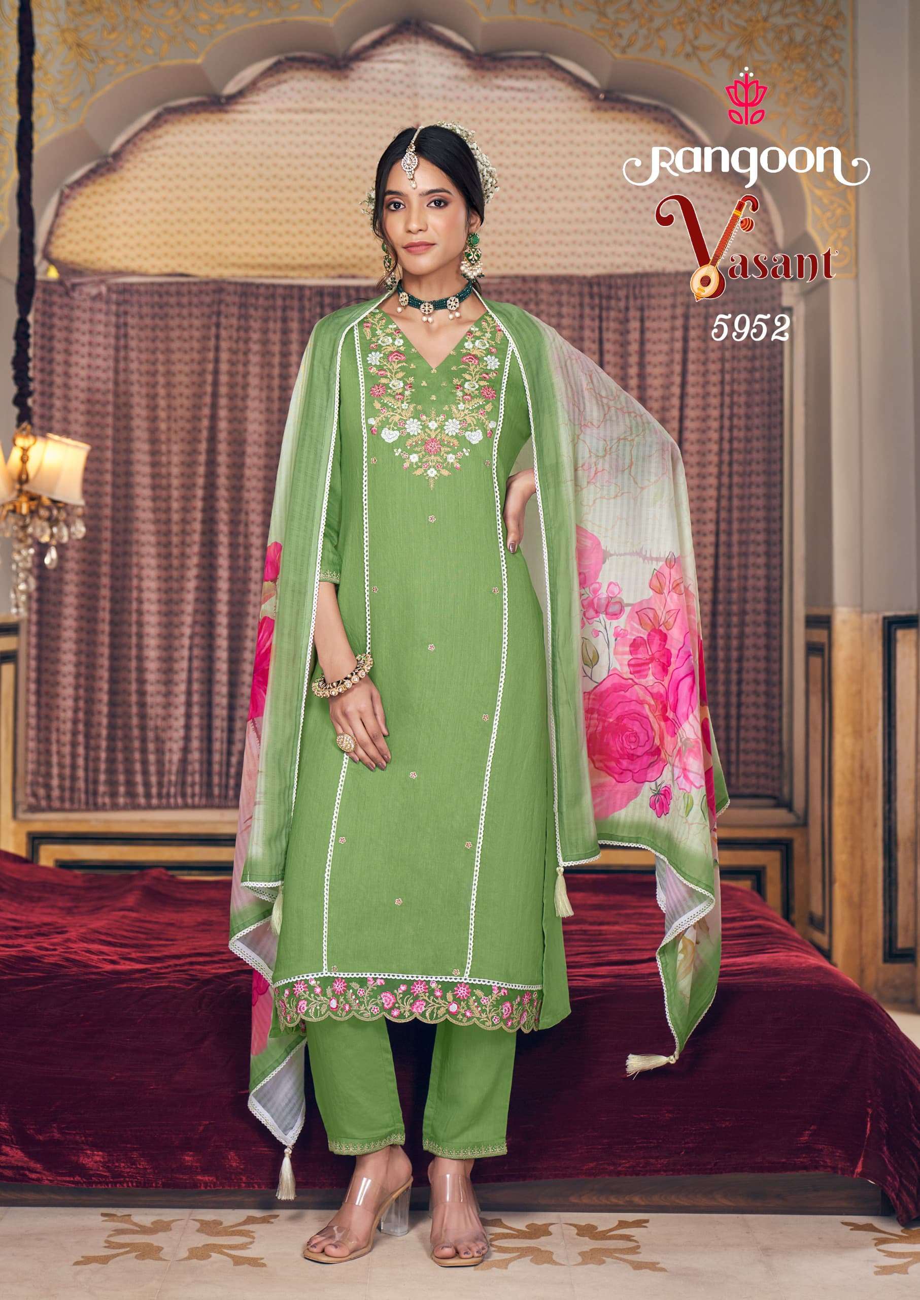 VASANT BY RANGOON IN VISCOSE WITH EMBROIDERY WORK & COTTON MAL INNER