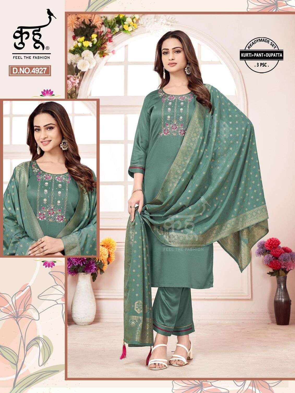 VOL-14 BY KUHOO IN FANCY FABRIC PANT PAIR WITH INAR ATTACH