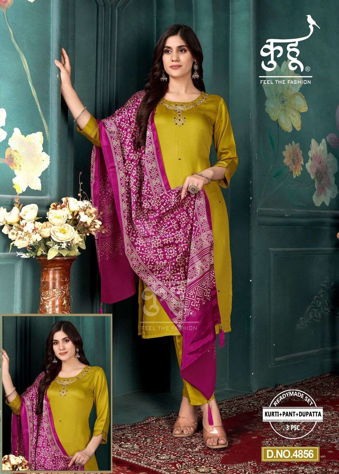 VOL-14 BY KUHOO IN FANCY FABRIC PANT PAIR WITH INAR ATTACH