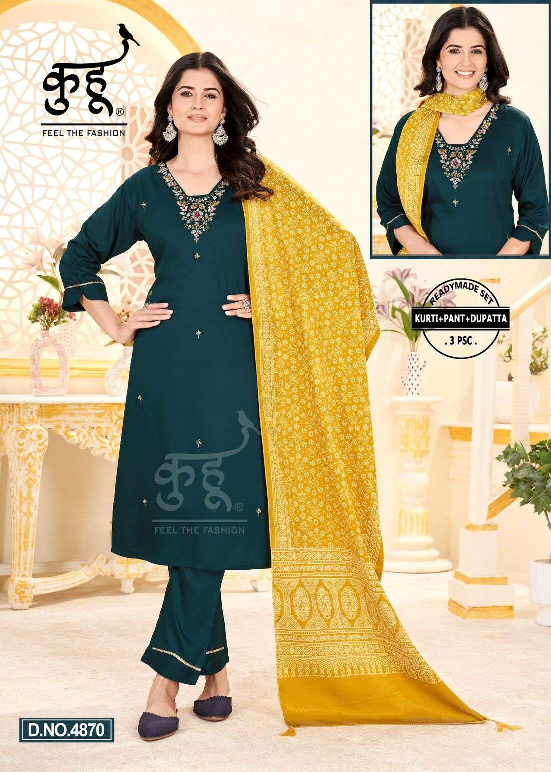 VOL-14 BY KUHOO IN FANCY FABRIC PANT PAIR WITH INAR ATTACH