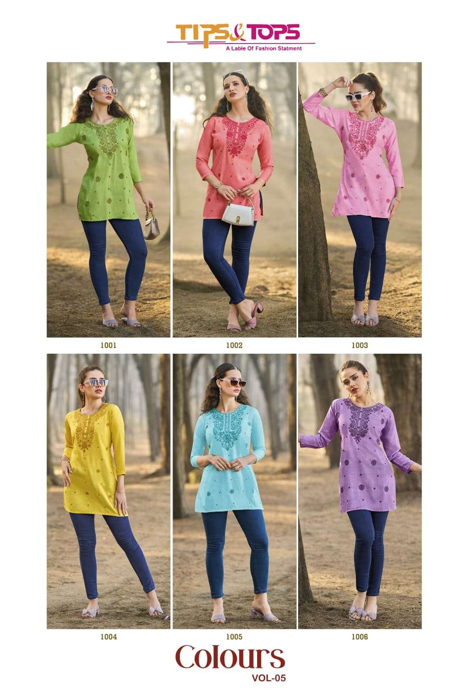 COLORS VOL :-5 BY TIPS & TOPS IN HEAVY RAYON SLAB WITH EMBROIDERY FANCY SHORT TOPS