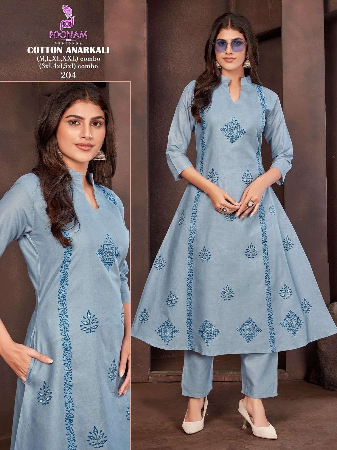 COTTON ANARKALI BY POONAM DESIGNER IN PURE COTTON PRINTED FABRIC WITH HANDWOR 
