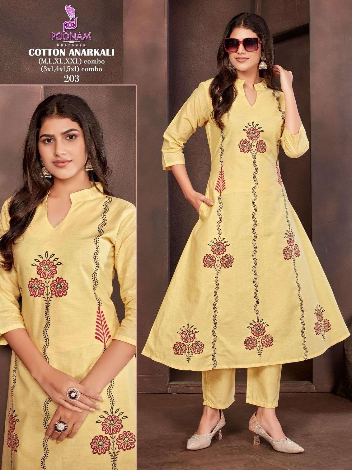 COTTON ANARKALI BY POONAM DESIGNER IN PURE COTTON PRINTED FABRIC WITH HANDWOR 