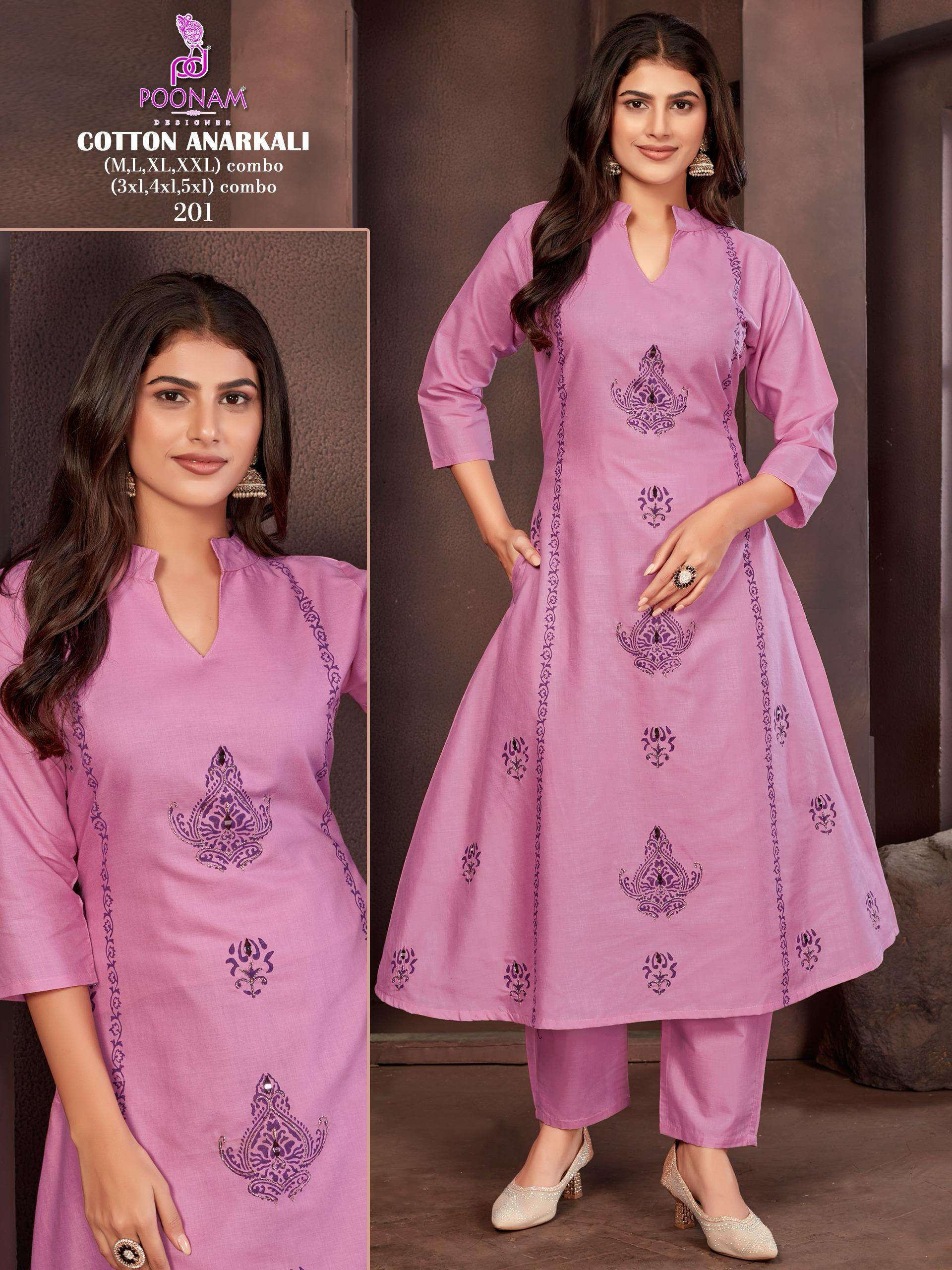 COTTON ANARKALI BY POONAM DESIGNER IN PURE COTTON PRINTED FABRIC WITH HANDWOR 