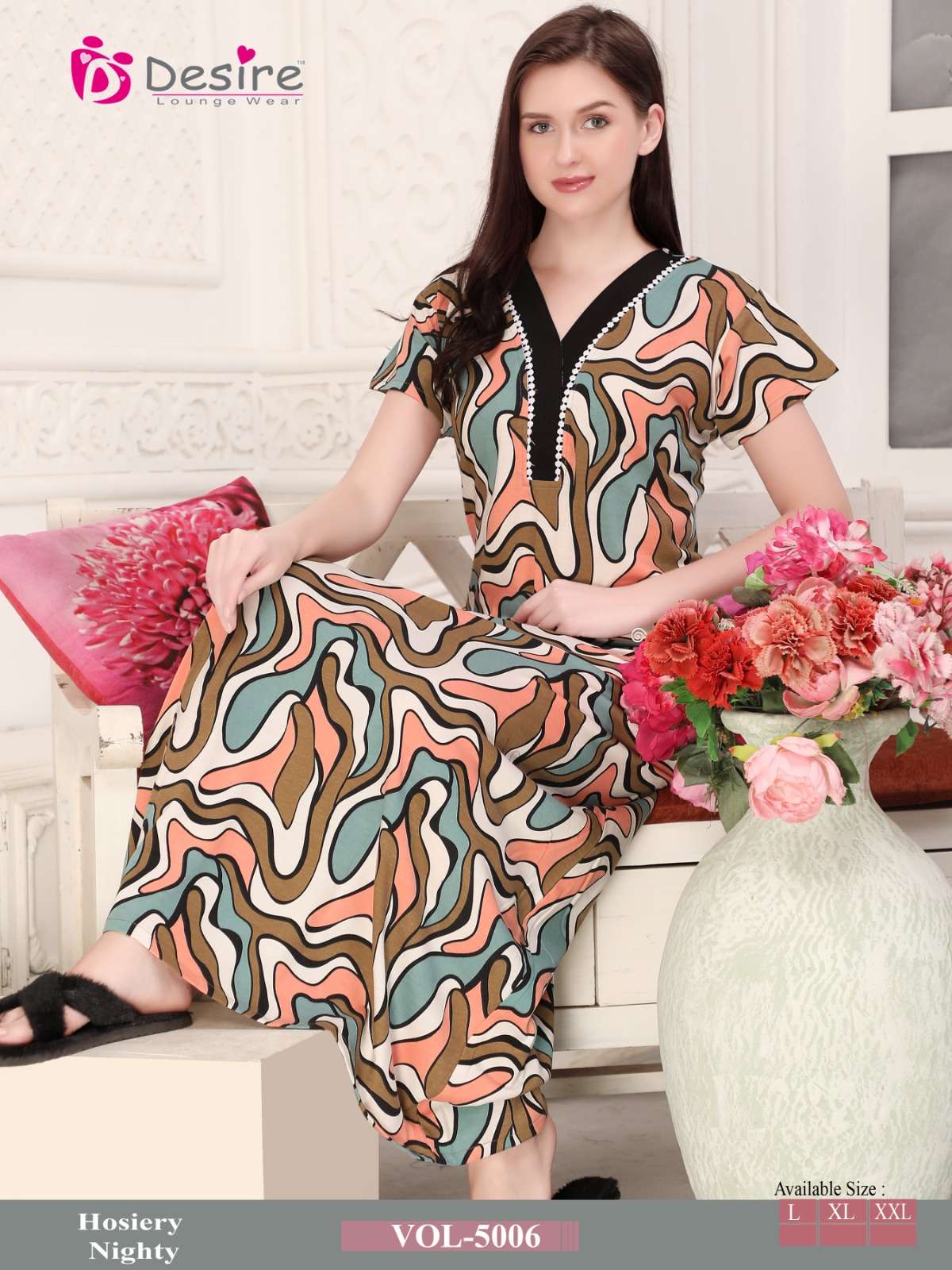 D.NO:- 5006 BY DESIRE LOUNGE WEAR PREMIUM SERIES NIGHTY 