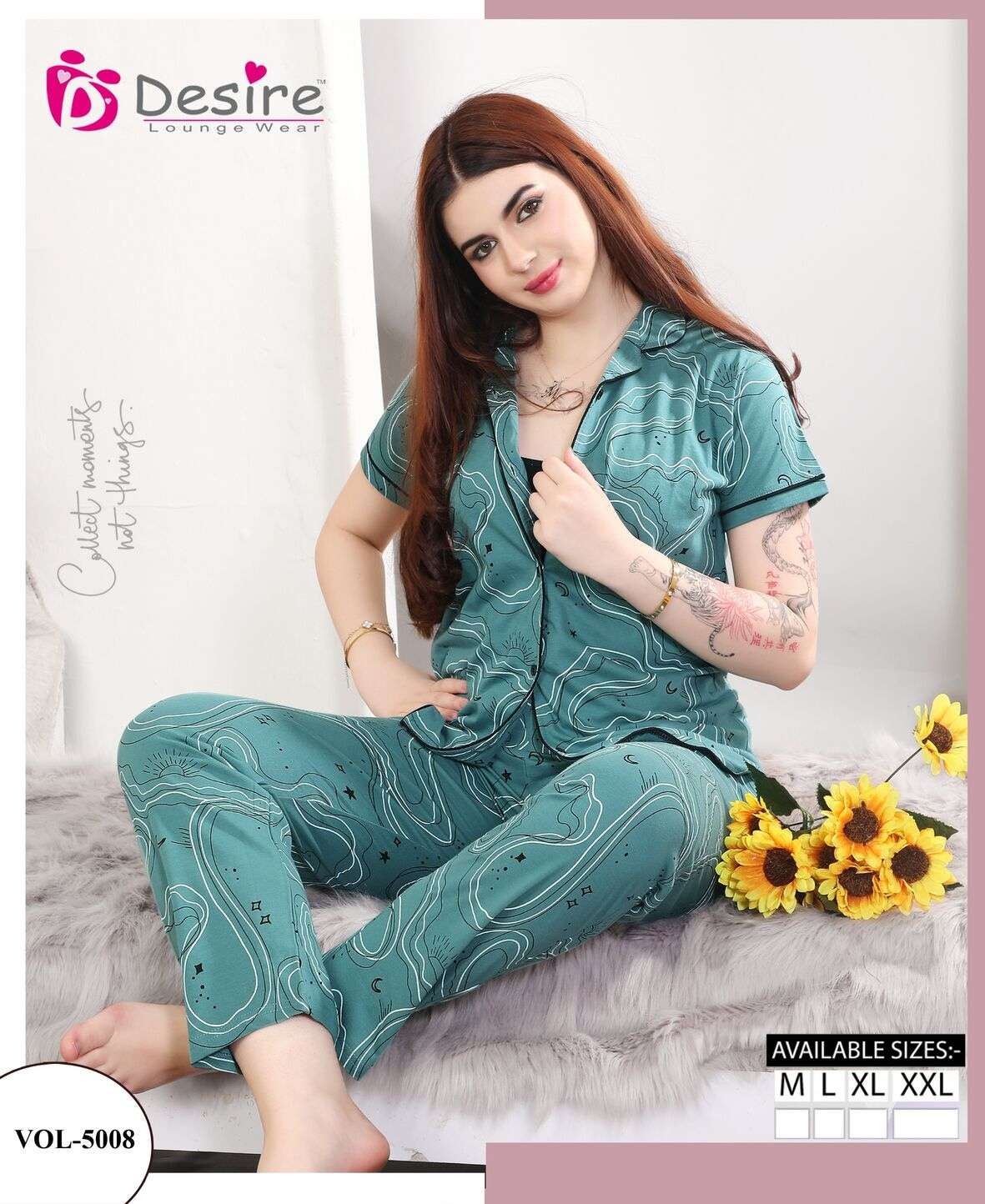 D.NO :- 5008 BY DESIRE LOUNGE WEAR PREMIUM SERIES FRONT OPEN NIGHT SHUT 