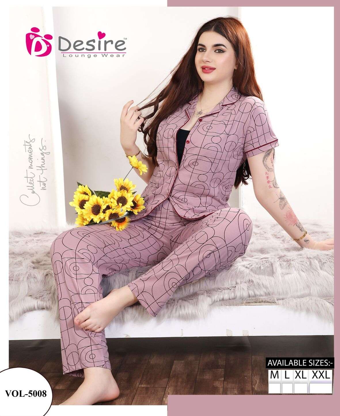 D.NO :- 5008 BY DESIRE LOUNGE WEAR PREMIUM SERIES FRONT OPEN NIGHT SHUT 