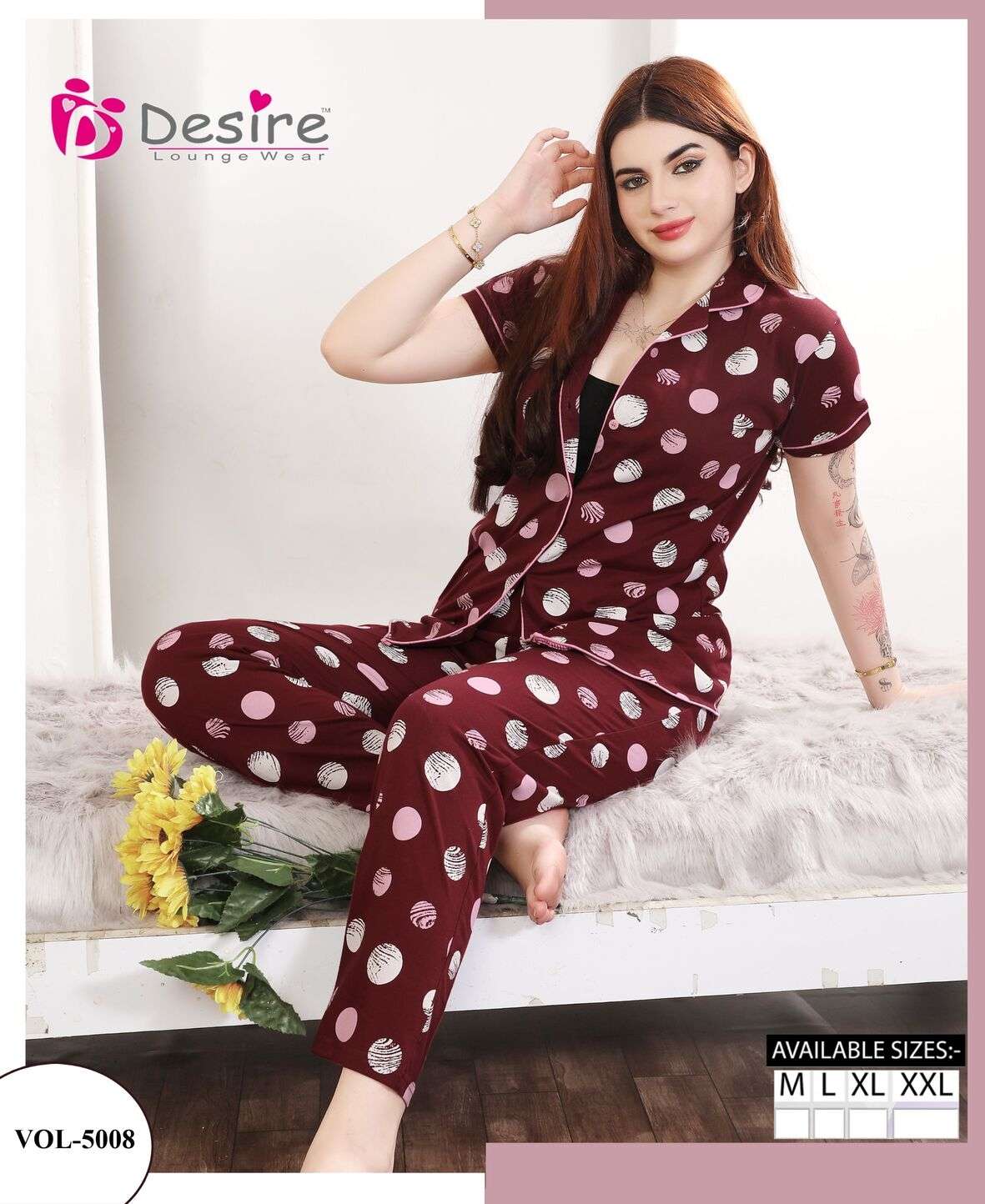 D.NO :- 5008 BY DESIRE LOUNGE WEAR PREMIUM SERIES FRONT OPEN NIGHT SHUT 