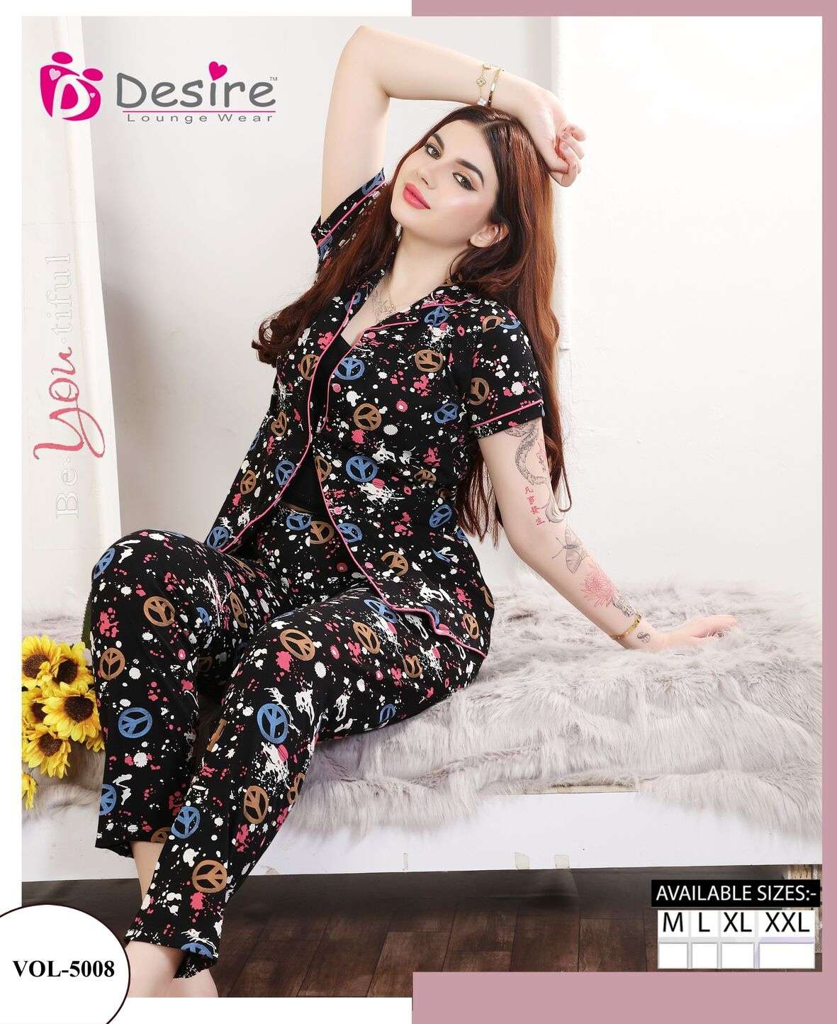 D.NO :- 5008 BY DESIRE LOUNGE WEAR PREMIUM SERIES FRONT OPEN NIGHT SHUT 