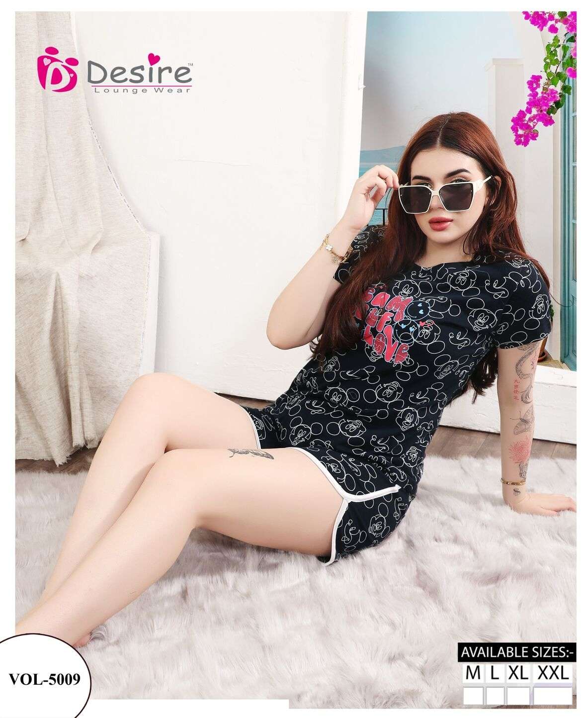 D.NO :- 5009 BY DESIRE LOUNGE WEAR PREMIUM SERIES APPLE CUT SHORT SET 