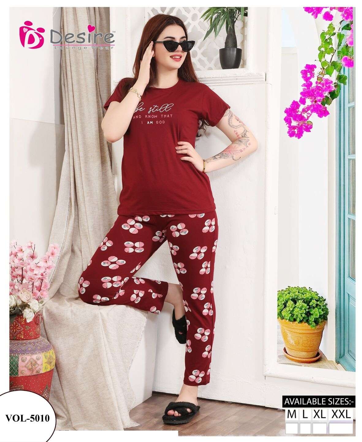 D.NO :- 5010 BY DESIRE LOUNGE WEAR PREMIUM SERIES MIX N MATCH NIGHT SHUT 