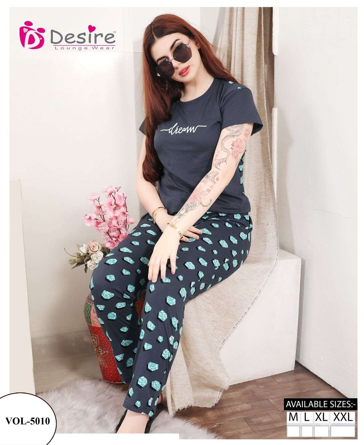 D.NO :- 5010 BY DESIRE LOUNGE WEAR PREMIUM SERIES MIX N MATCH NIGHT SHUT 