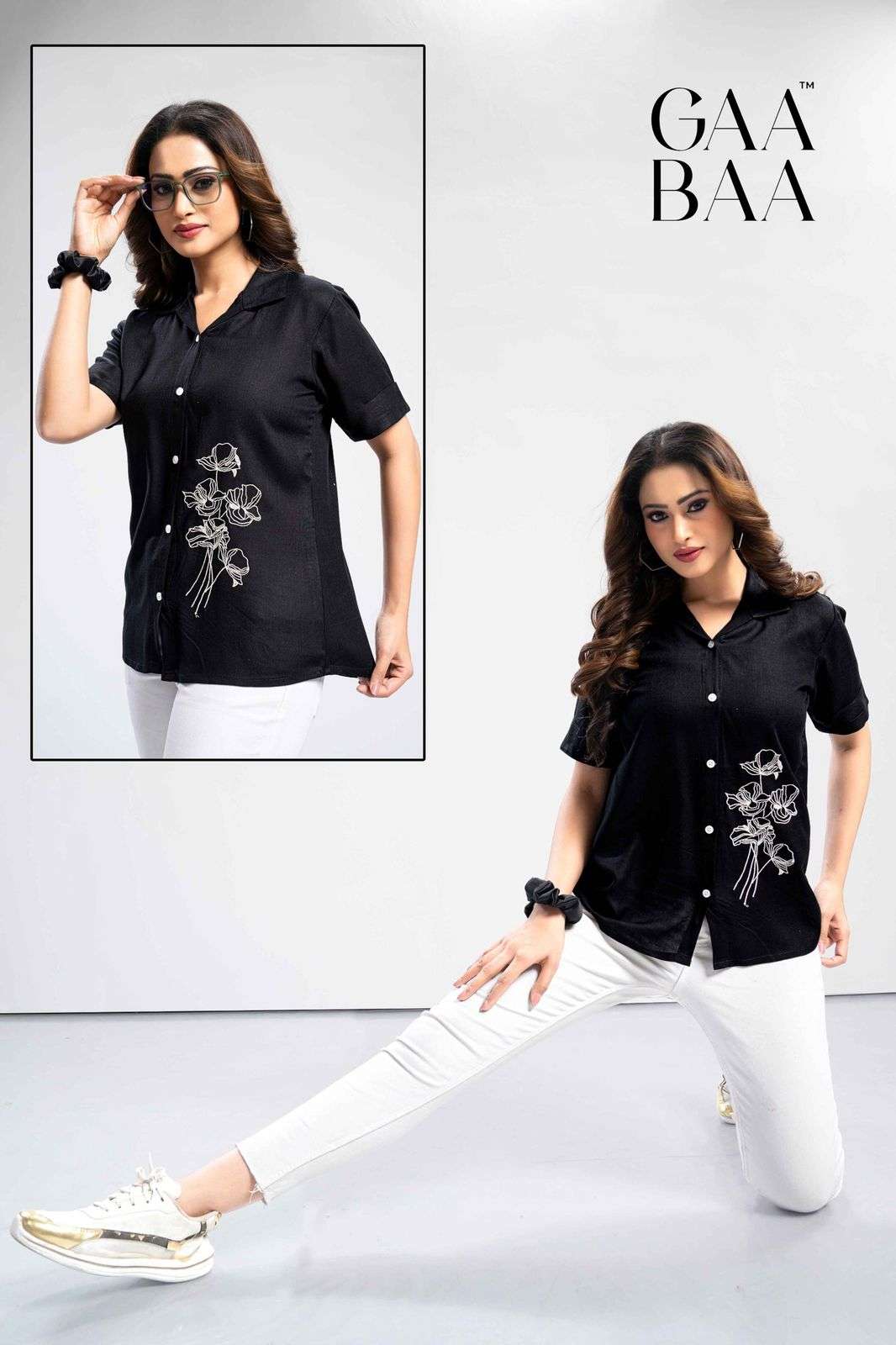 D.NO:- 911 BY GAABAA IN RAYON SLUB SHIRT LIVE TAG WITH COMPUTER EMBROIDERY 