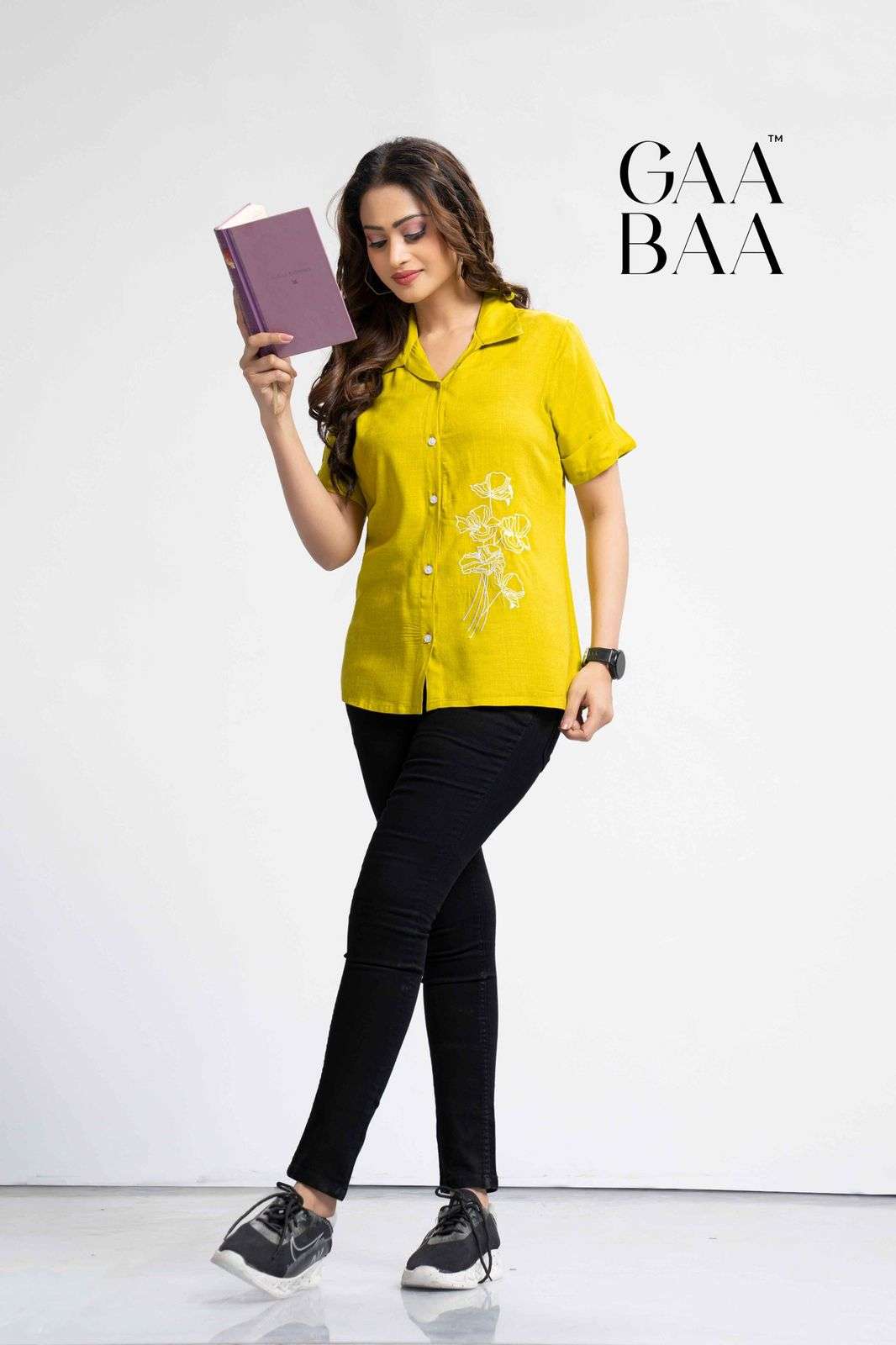 D.NO:- 911 BY GAABAA IN RAYON SLUB SHIRT LIVE TAG WITH COMPUTER EMBROIDERY 