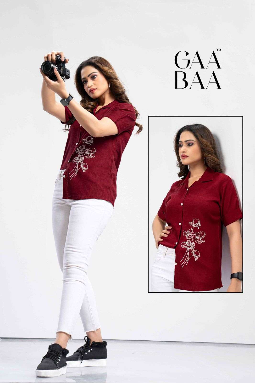 D.NO:- 911 BY GAABAA IN RAYON SLUB SHIRT LIVE TAG WITH COMPUTER EMBROIDERY 