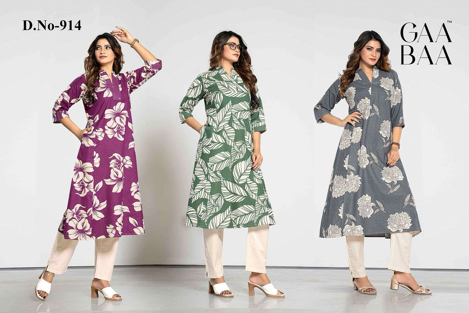 D.NO :- 914 BY GAABAA IN COTTON FLEX PRINT CO-ORD SET WITH STITCHING PATTERN AND BOTTOM