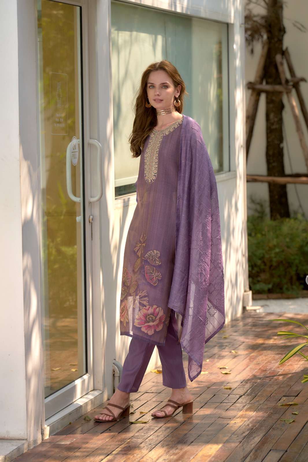 D.NO :- RY-2004 BY TEXOFAB IN TISSUE WITH FLORAL PRINT AND EMBROIDERY 