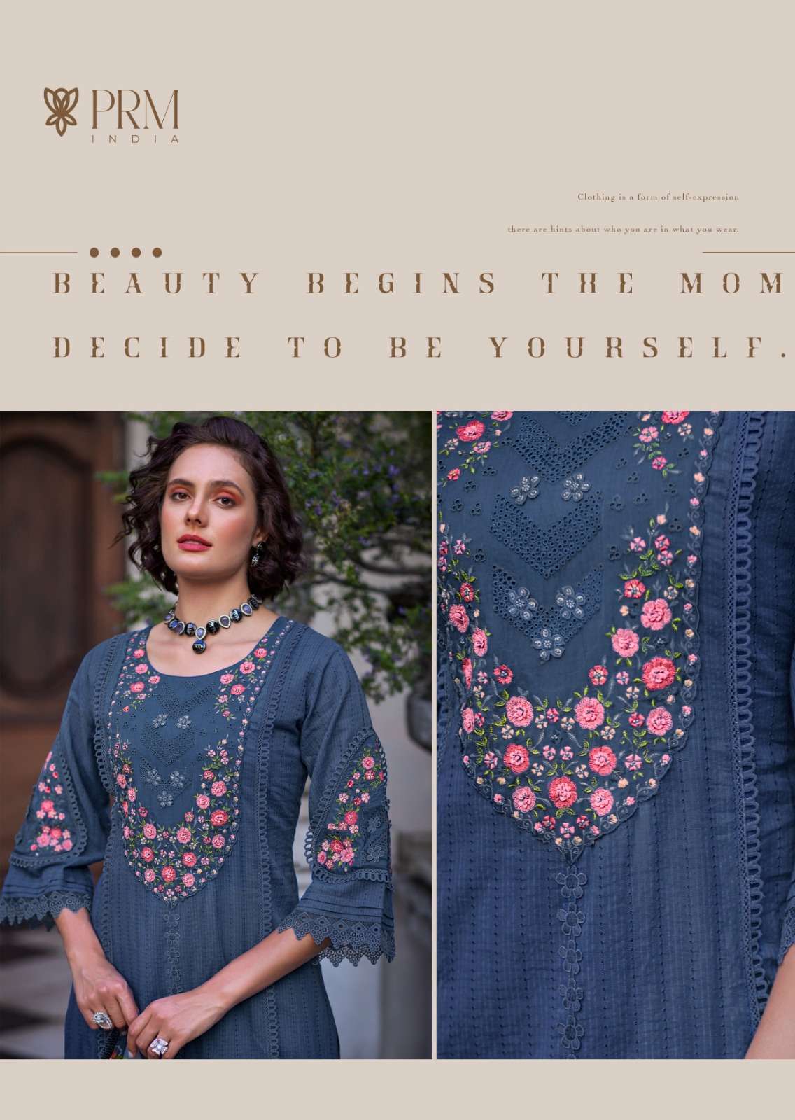 EIRA BY PRM INDIA IN PURE COTTON WITH DESIGNER EMBROIDERES WORK WITH HANDWORK