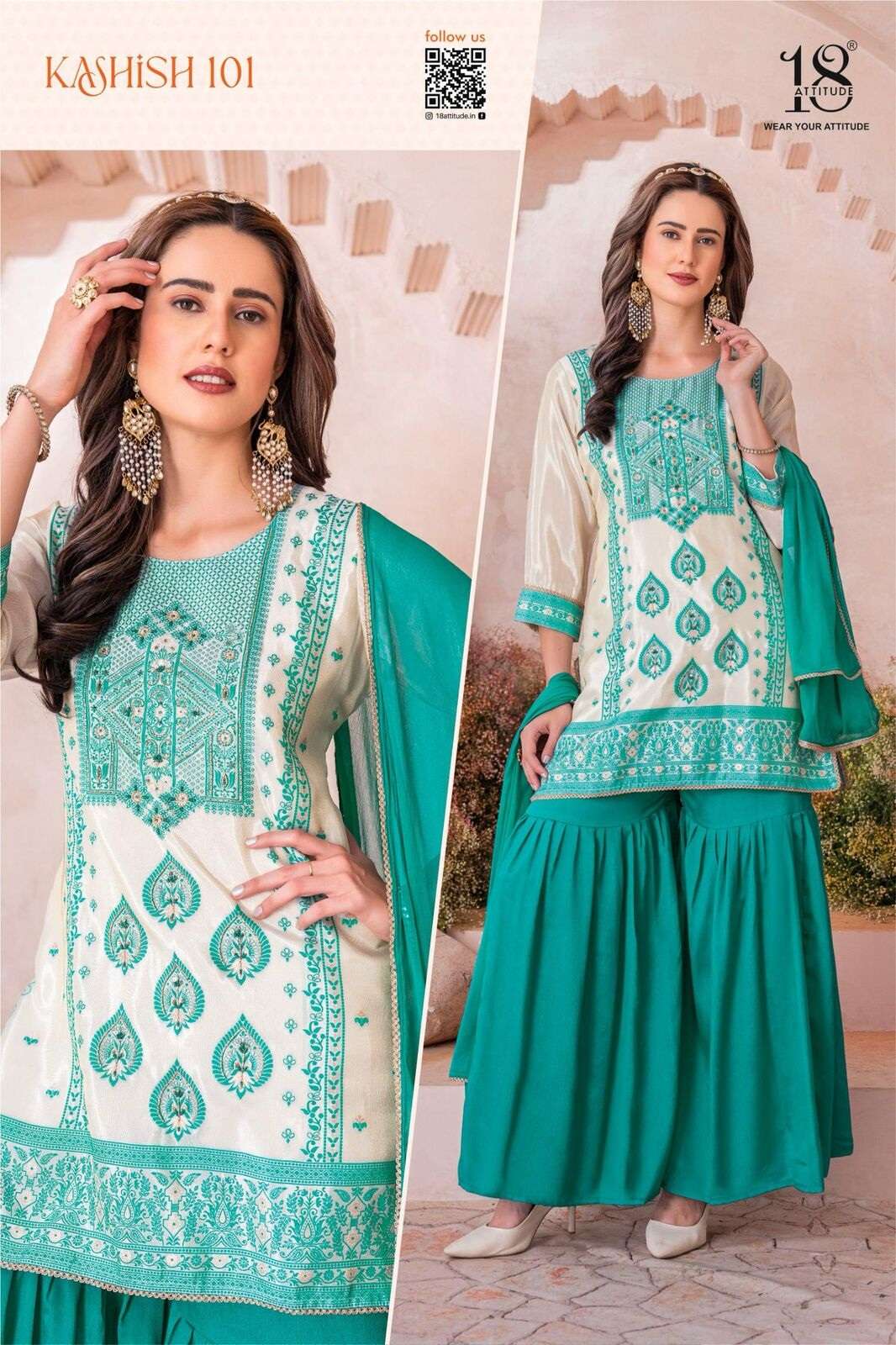 KASHISH BY 18 ATTITUDE IN PURE VISCOSE TISSUE J-CORD WITH HANDWORK TOP BOTTOM DUPPATA
