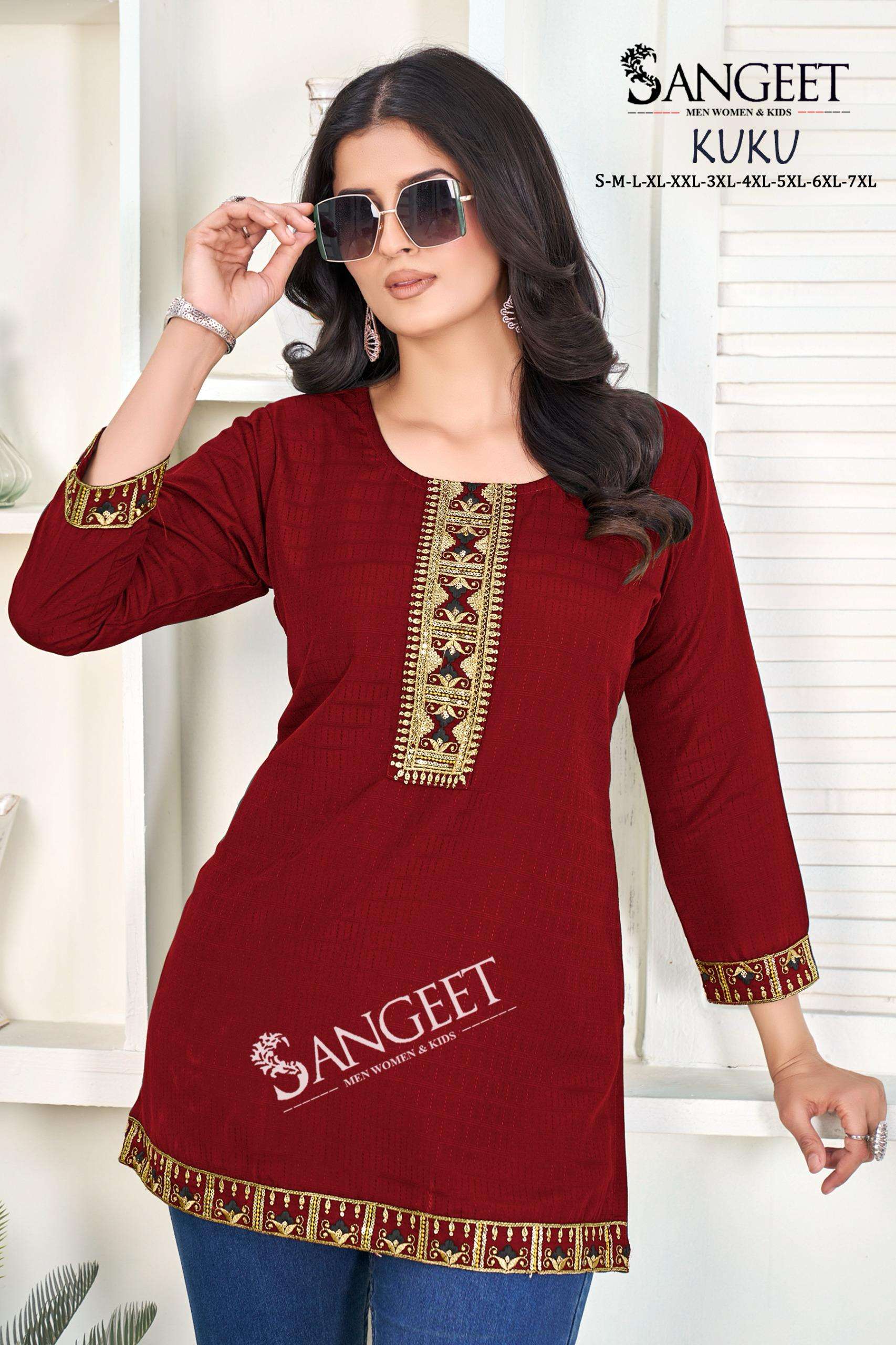 KUKU BY SANGEET IN HEAVY RAYON BOMBAY PATTERN MULTI EMBROIDERY SEQUENCE WORK 