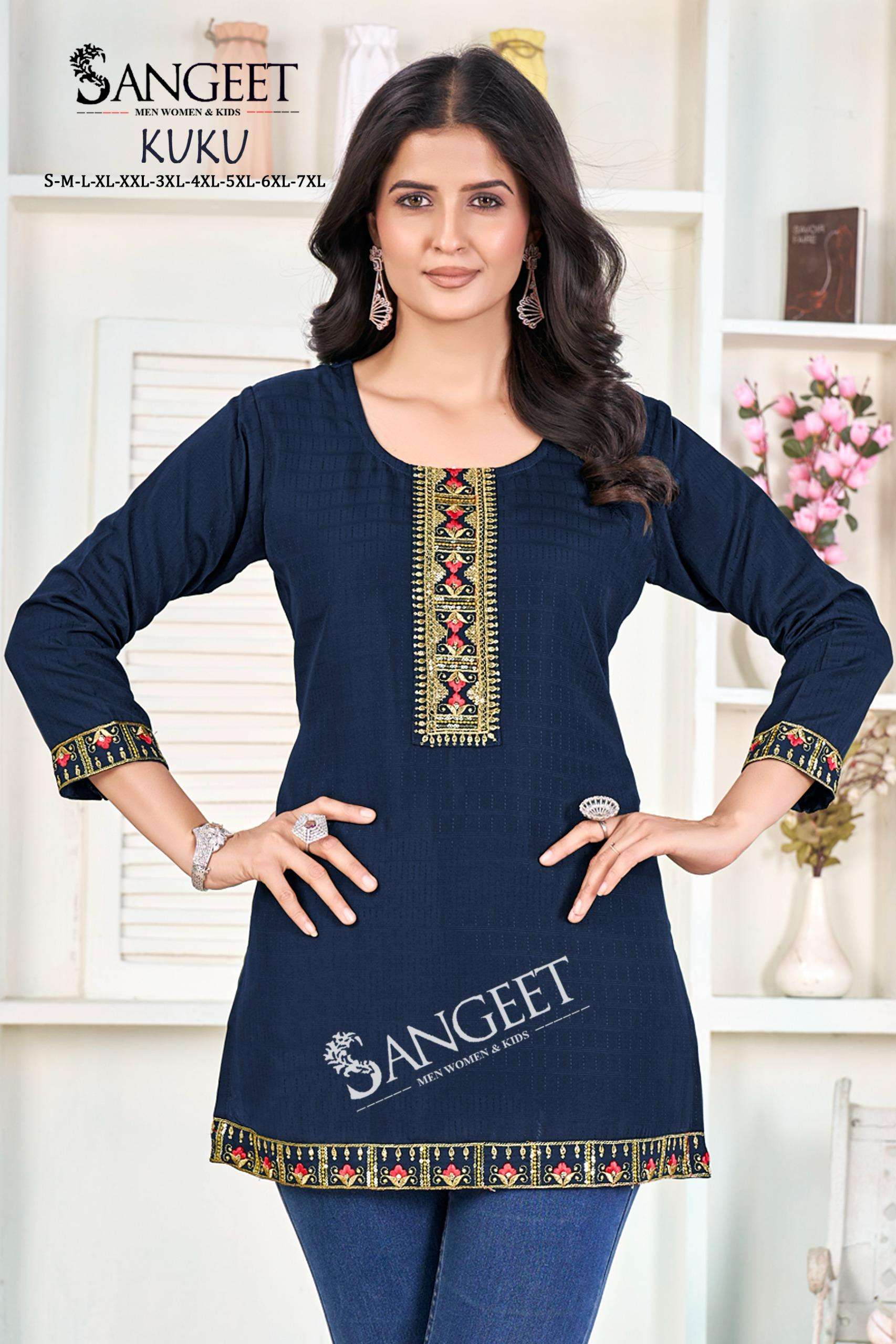KUKU BY SANGEET IN HEAVY RAYON BOMBAY PATTERN MULTI EMBROIDERY SEQUENCE WORK 