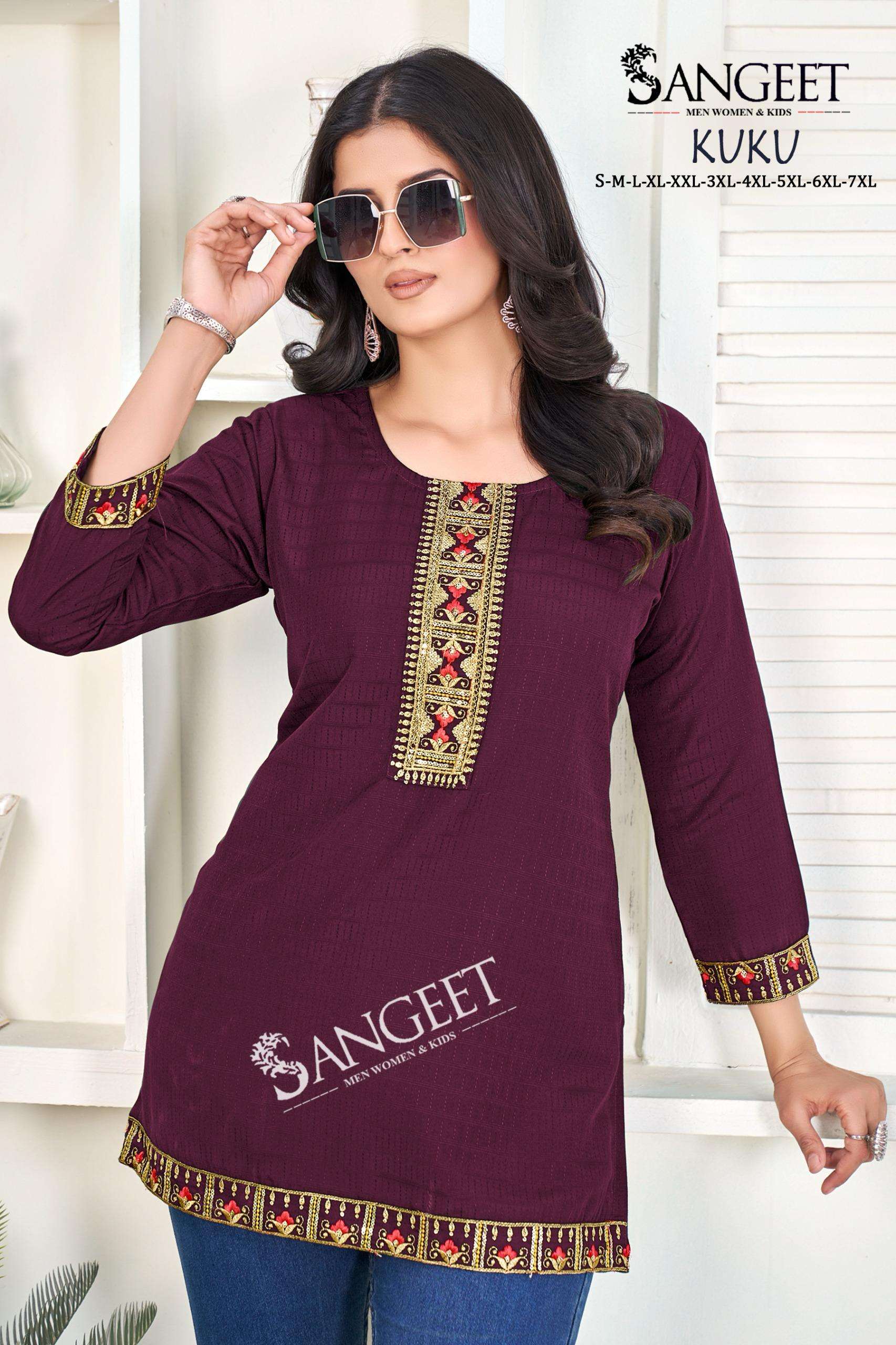 KUKU BY SANGEET IN HEAVY RAYON BOMBAY PATTERN MULTI EMBROIDERY SEQUENCE WORK 