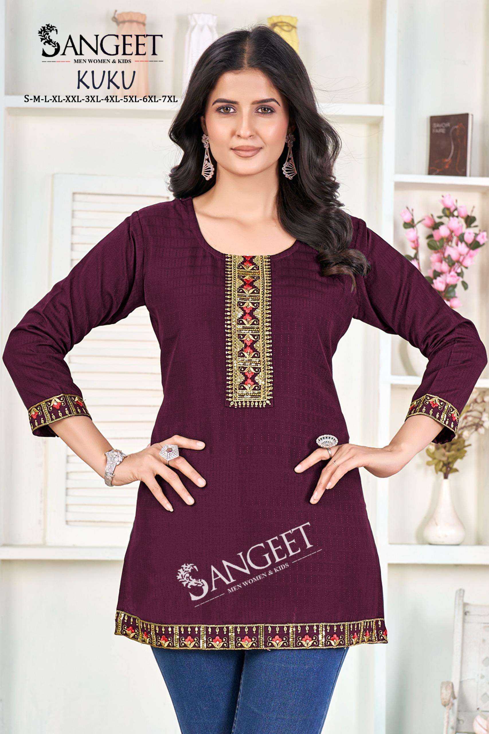 KUKU BY SANGEET IN HEAVY RAYON BOMBAY PATTERN MULTI EMBROIDERY SEQUENCE WORK 
