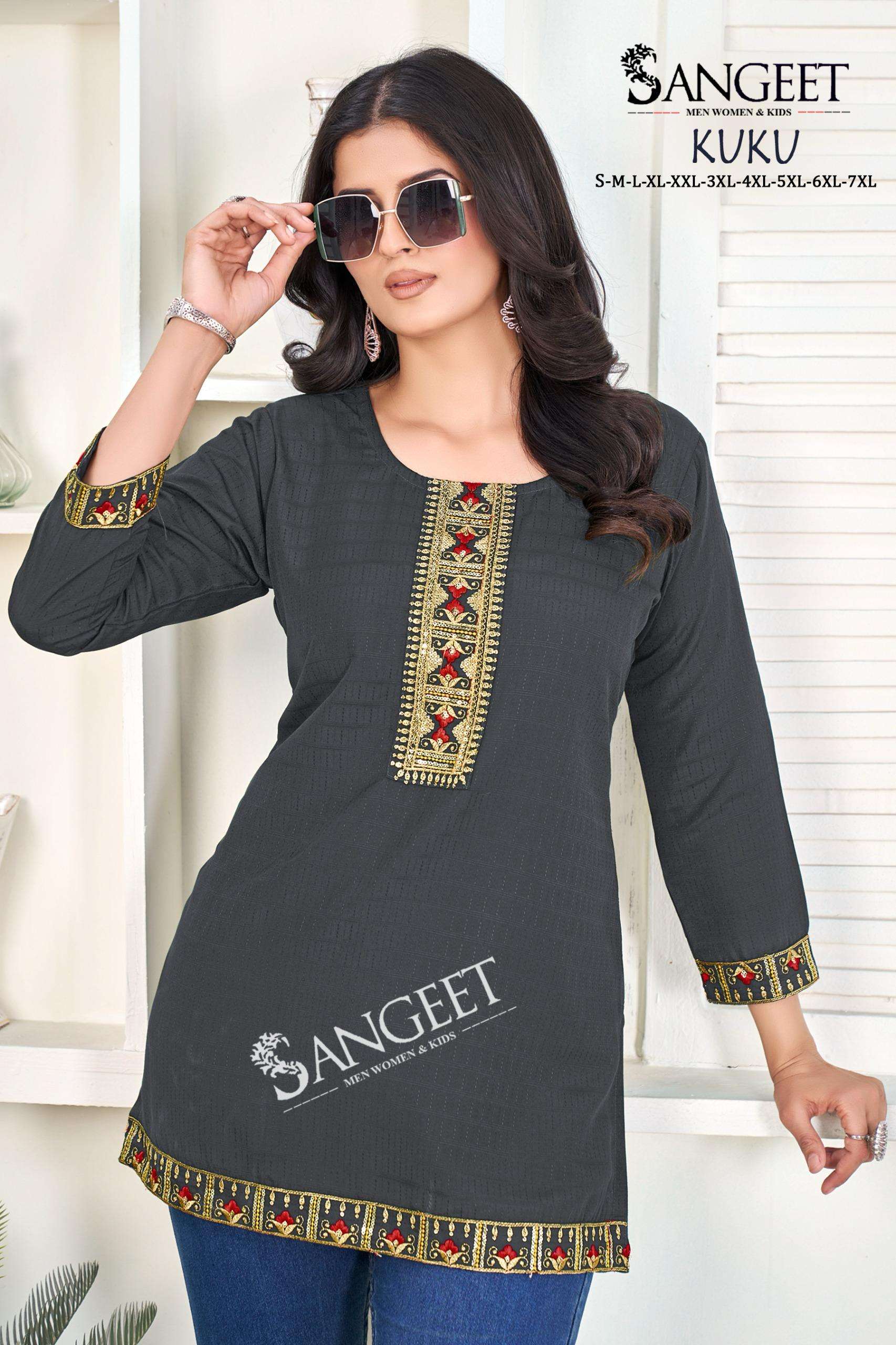 KUKU BY SANGEET IN HEAVY RAYON BOMBAY PATTERN MULTI EMBROIDERY SEQUENCE WORK 