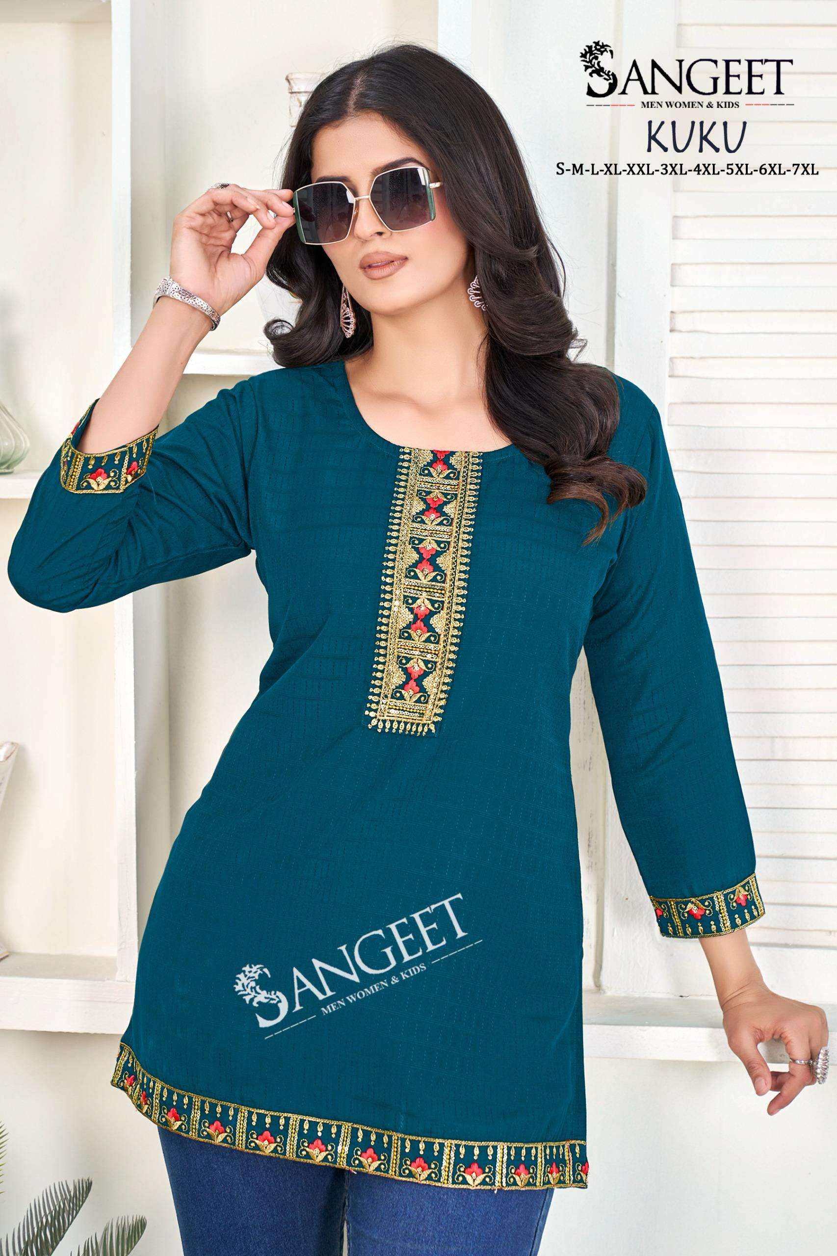 KUKU BY SANGEET IN HEAVY RAYON BOMBAY PATTERN MULTI EMBROIDERY SEQUENCE WORK 