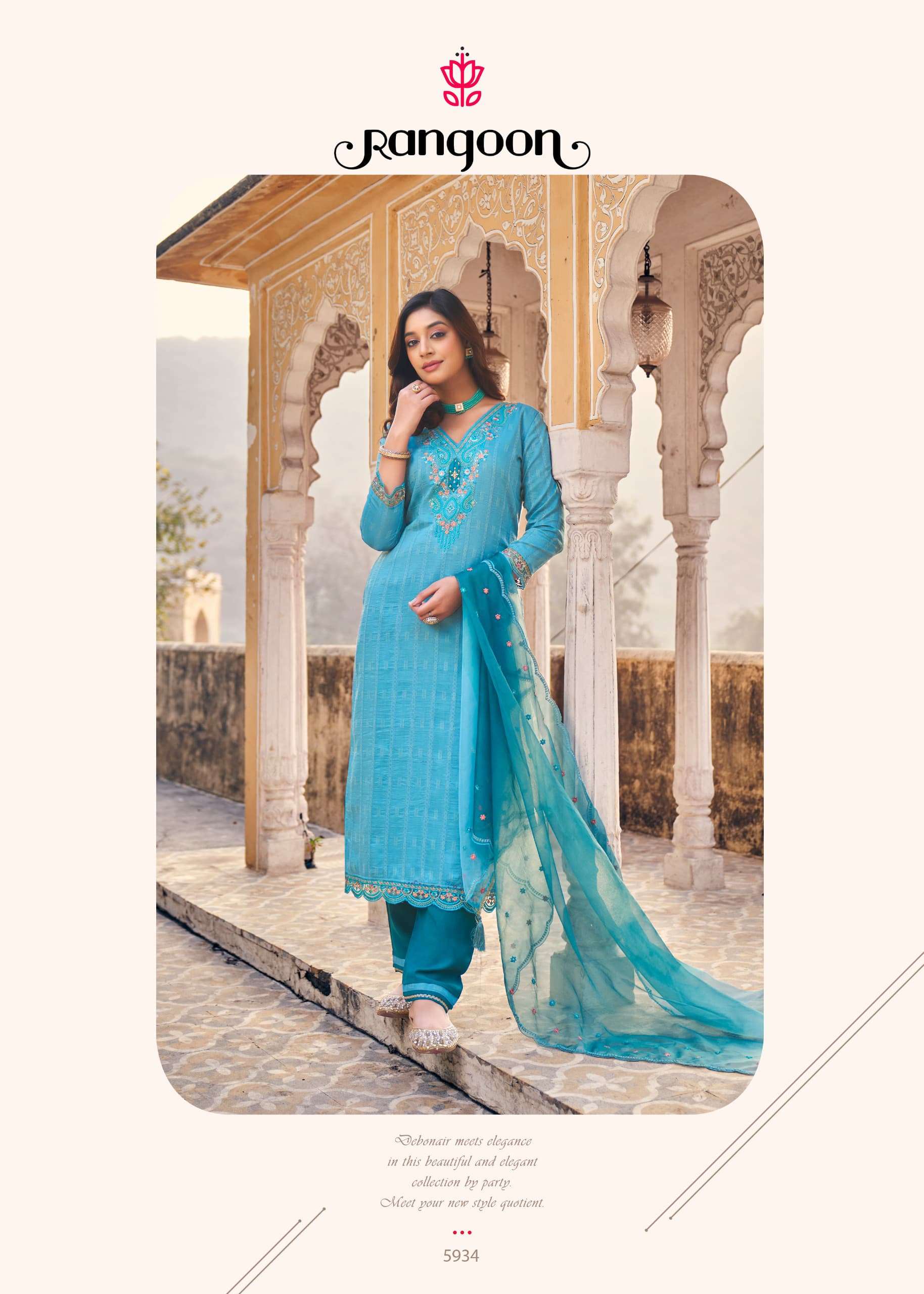 PALLAVI BY RANGOON IN VISCOSE WITH FANCY APLIC KHATRI WORK AND HEAVY DUPATTA WORK