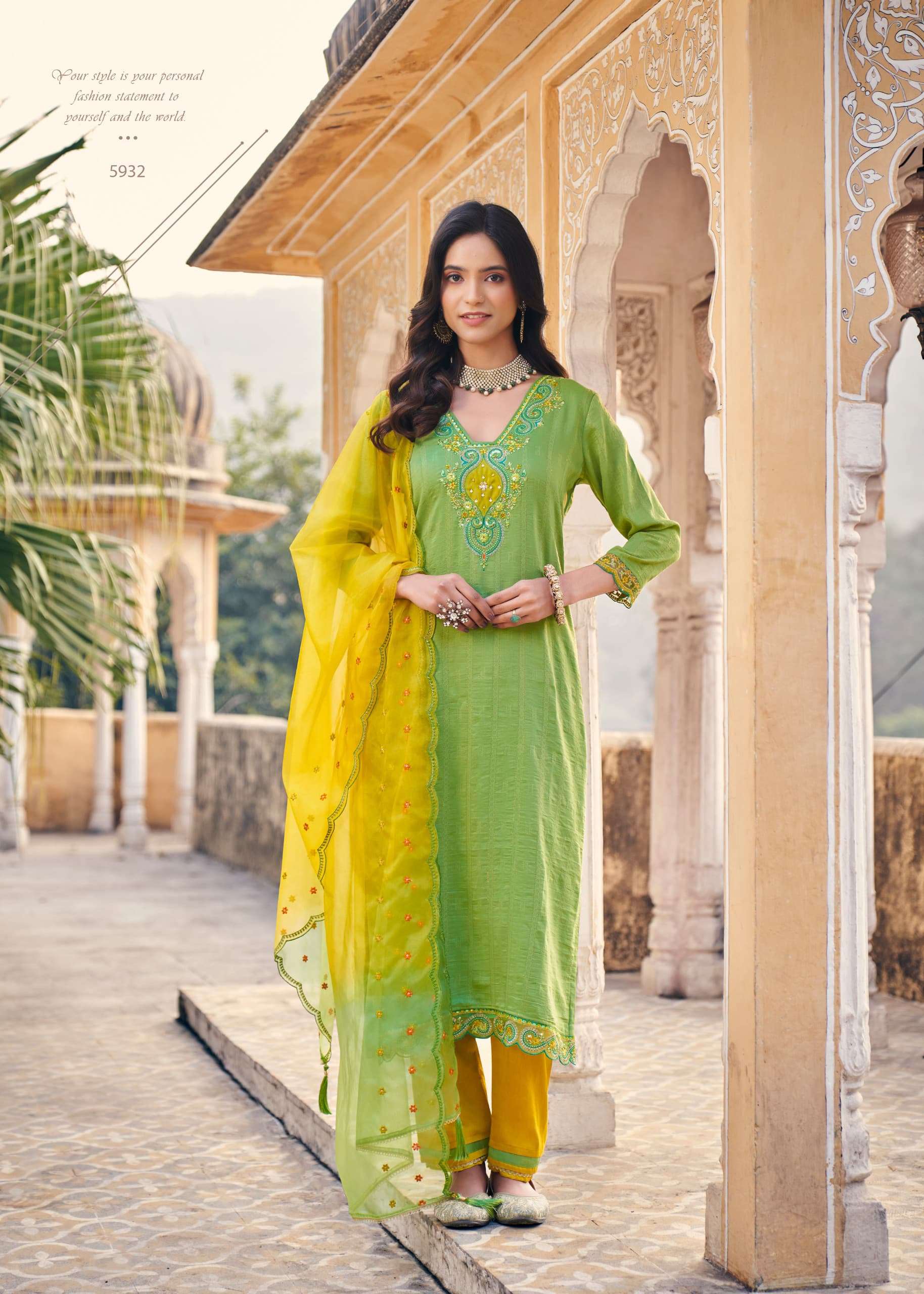 PALLAVI BY RANGOON IN VISCOSE WITH FANCY APLIC KHATRI WORK AND HEAVY DUPATTA WORK