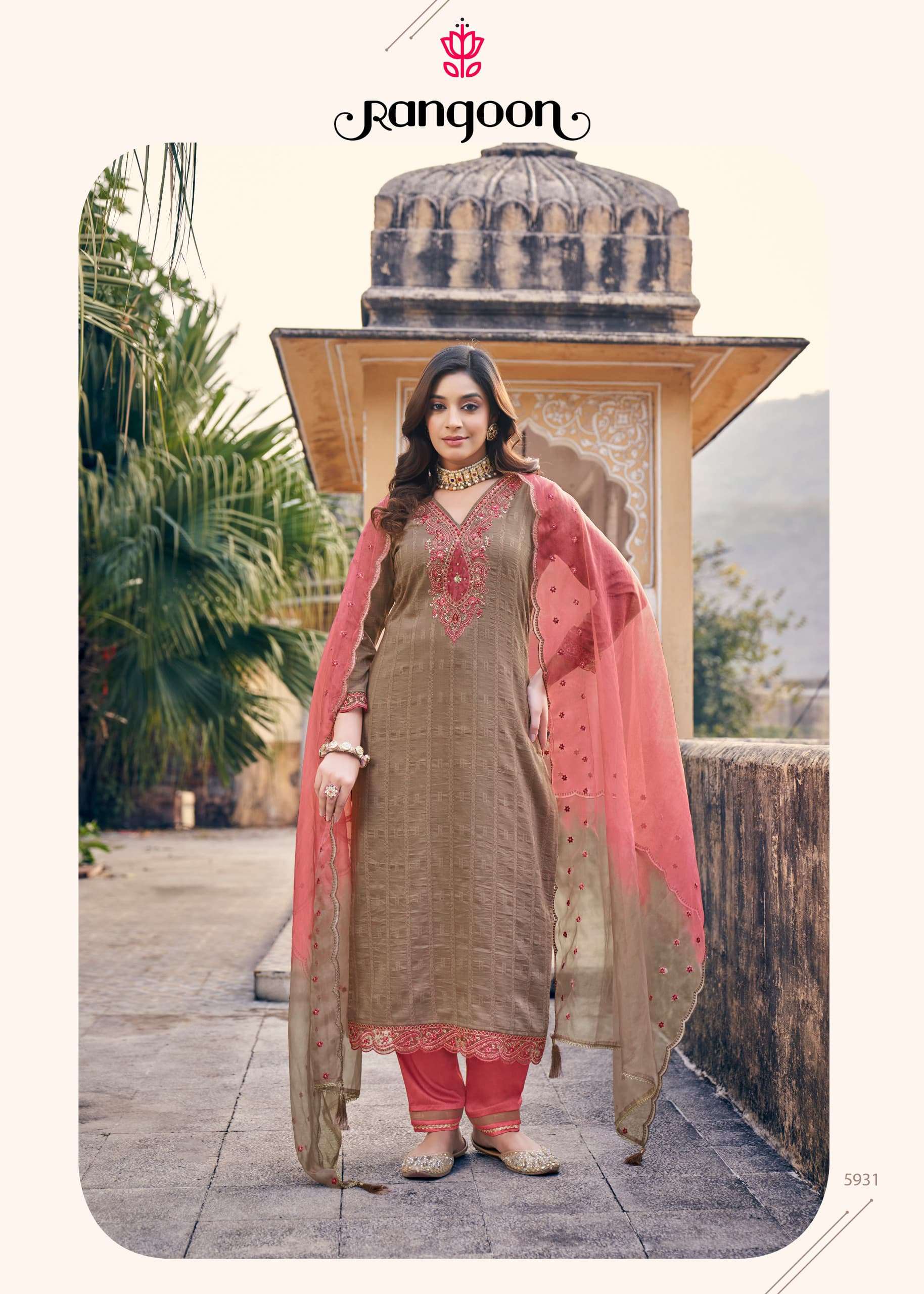 PALLAVI BY RANGOON IN VISCOSE WITH FANCY APLIC KHATRI WORK AND HEAVY DUPATTA WORK