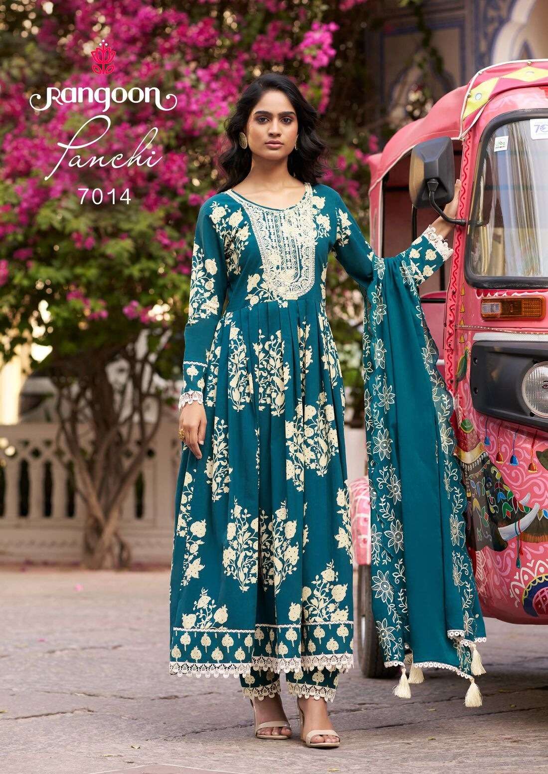 PANCHI BY RANGOON IN PURE COTTON PRINT WITH FANCY WORK & KHATLI HAND MIRROR WITH INNER