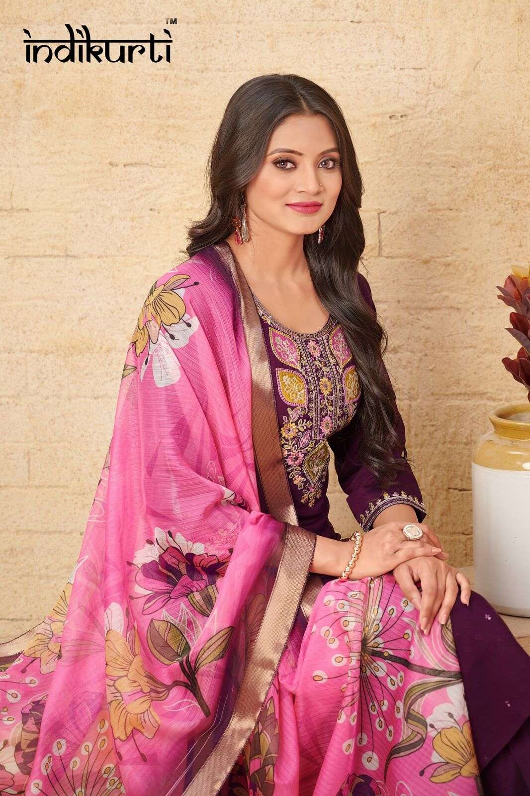 SANSKRUTI :- 2 BY INDIKURTI IN PV DOBBY ROMAN WITH FANCY EMBROIDERY WORK