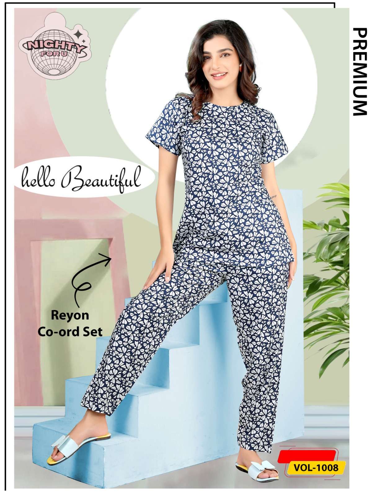 VOL :- 1008 BY NIGHTY FOR U IN HOSIERY NIGHT SUIT CO-ORD SET