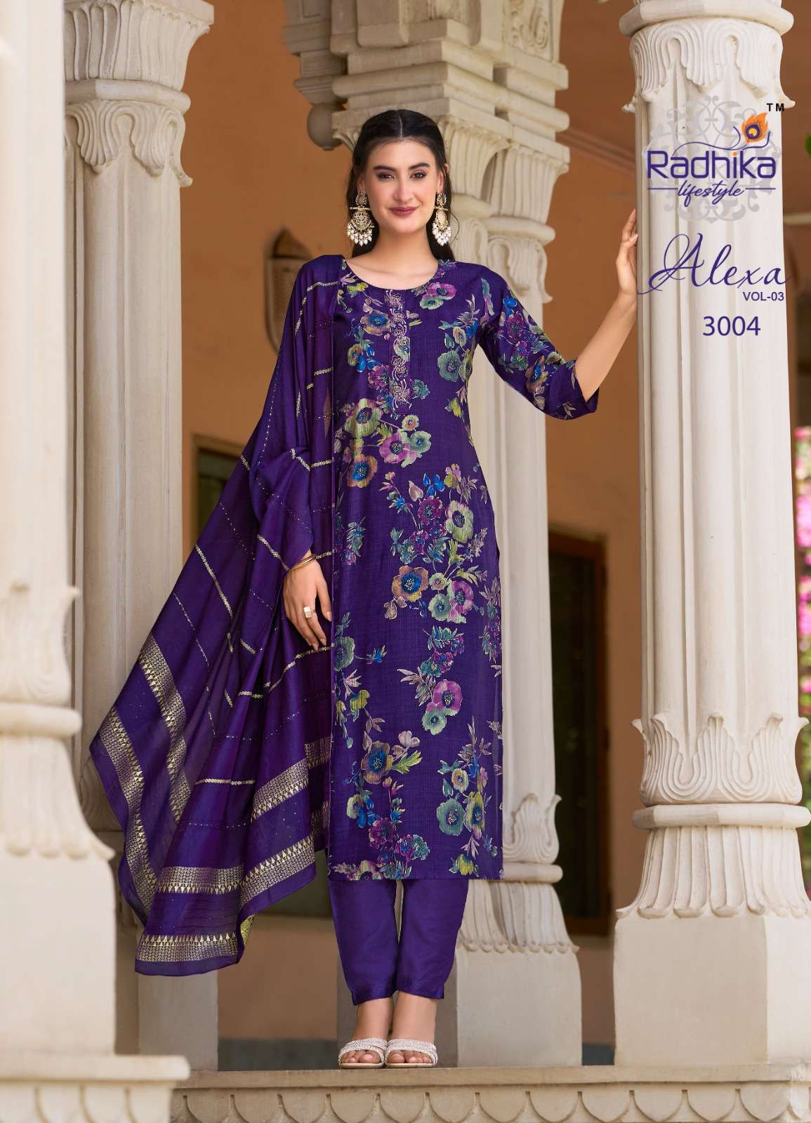 ALEXA VOL-3 BY RADHIKA LIFE STYLE IN VERTICAN SILK FOIL PRINT WITH HANDWORK 