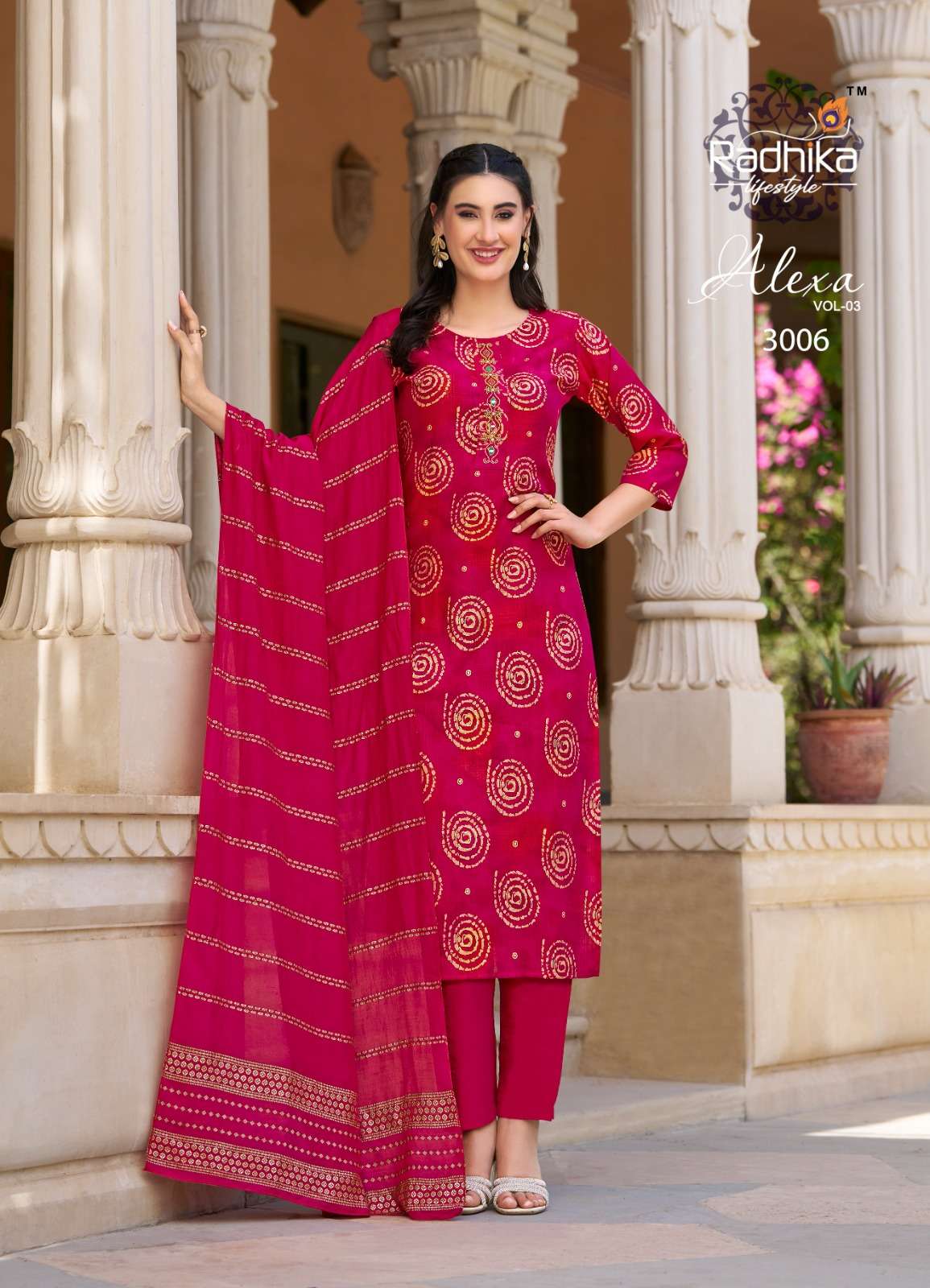 ALEXA VOL-3 BY RADHIKA LIFE STYLE IN VERTICAN SILK FOIL PRINT WITH HANDWORK 