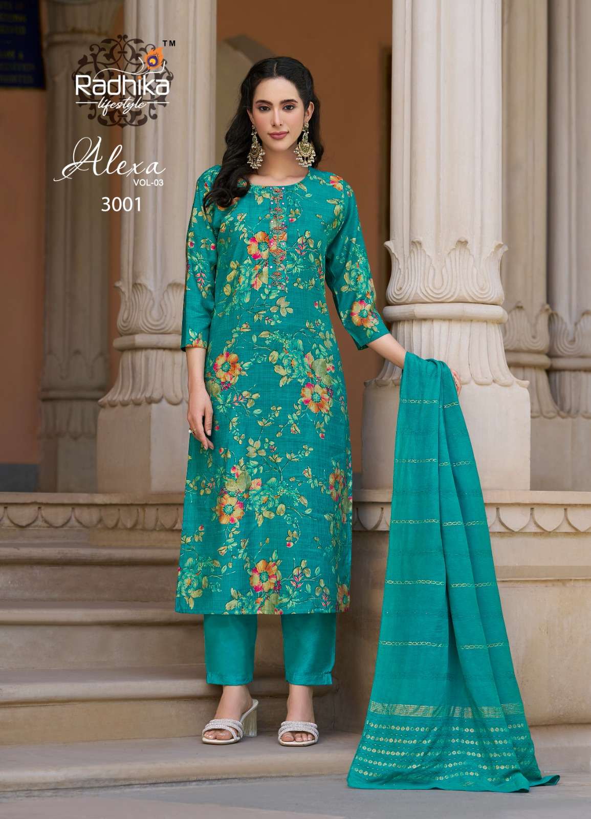 ALEXA VOL-3 BY RADHIKA LIFE STYLE IN VERTICAN SILK FOIL PRINT WITH HANDWORK 
