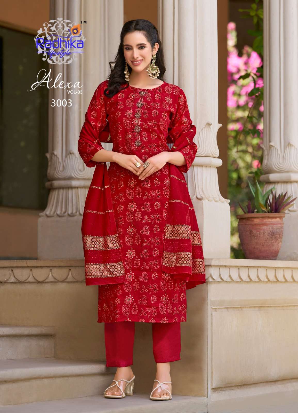 ALEXA VOL-3 BY RADHIKA LIFE STYLE IN VERTICAN SILK FOIL PRINT WITH HANDWORK 