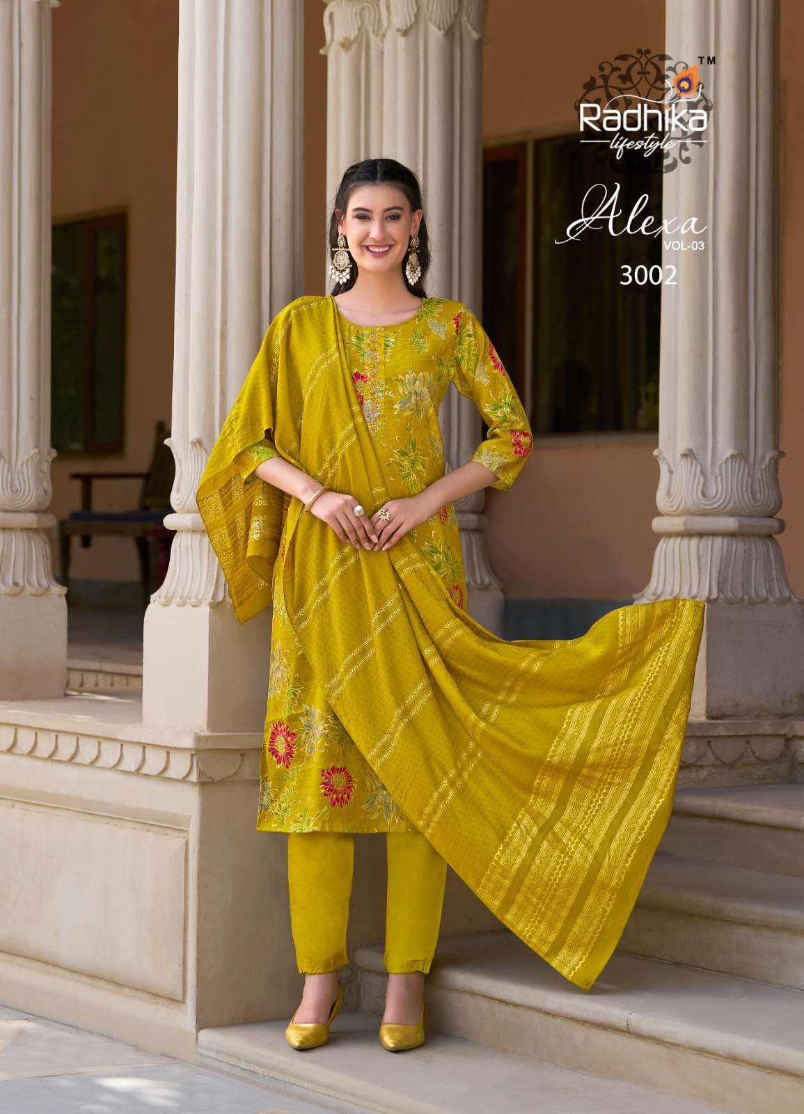 ALEXA VOL-3 BY RADHIKA LIFE STYLE IN VERTICAN SILK FOIL PRINT WITH HANDWORK 