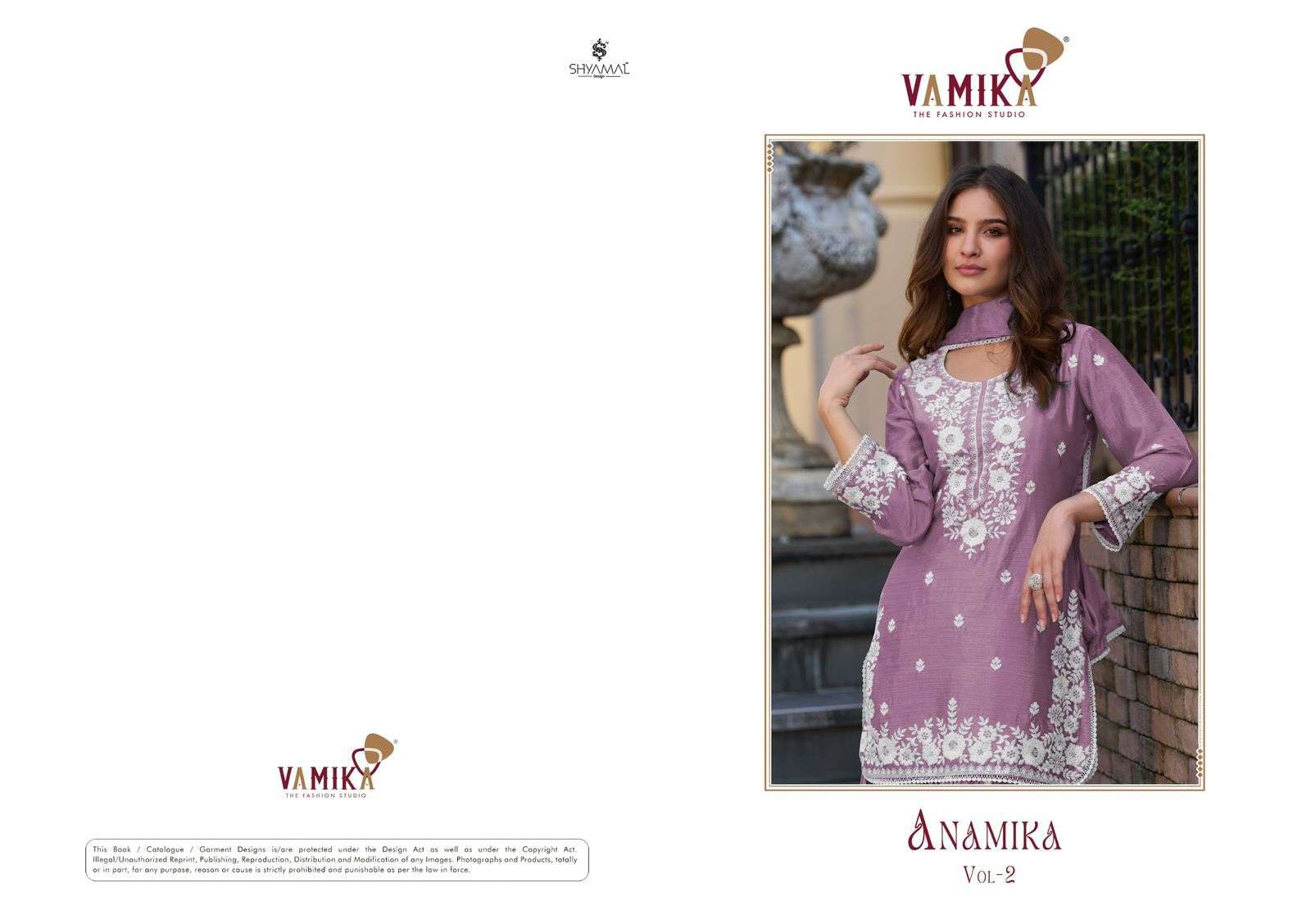 ANAMIKA VOL-2 BY VAMIKA IN HEAVY CHHINOON WITH HEAVY HANDWORK FOUR SIDE LESS DUPPATTA