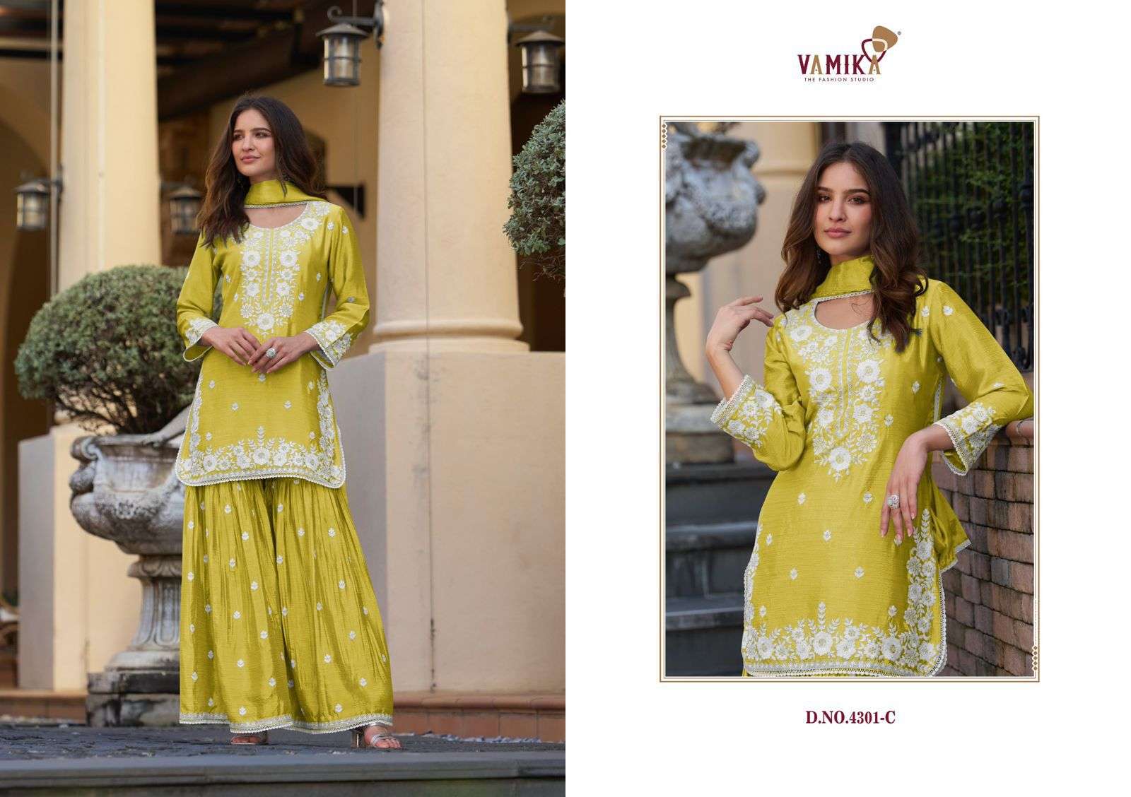 ANAMIKA VOL-2 BY VAMIKA IN HEAVY CHHINOON WITH HEAVY HANDWORK FOUR SIDE LESS DUPPATTA