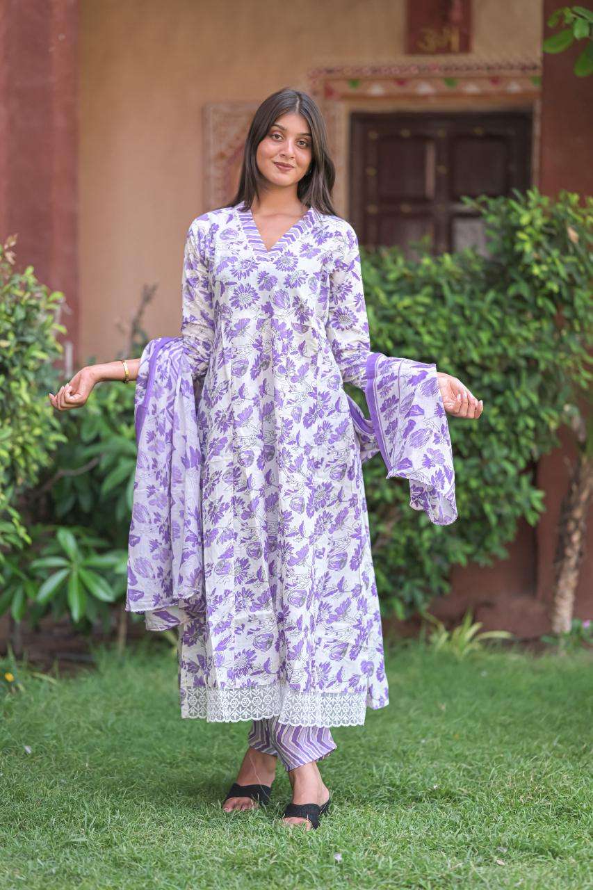 ANARKALI BY TEXOFAB IN CAMBRIC COTTON ANARKALI STYLE 3PC CONSEPAT 