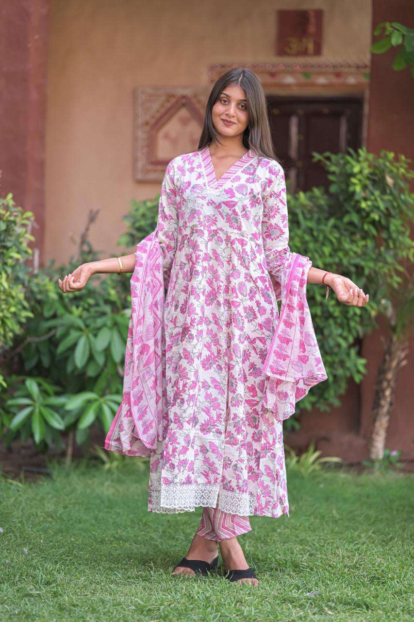 ANARKALI BY TEXOFAB IN CAMBRIC COTTON ANARKALI STYLE 3PC CONSEPAT 