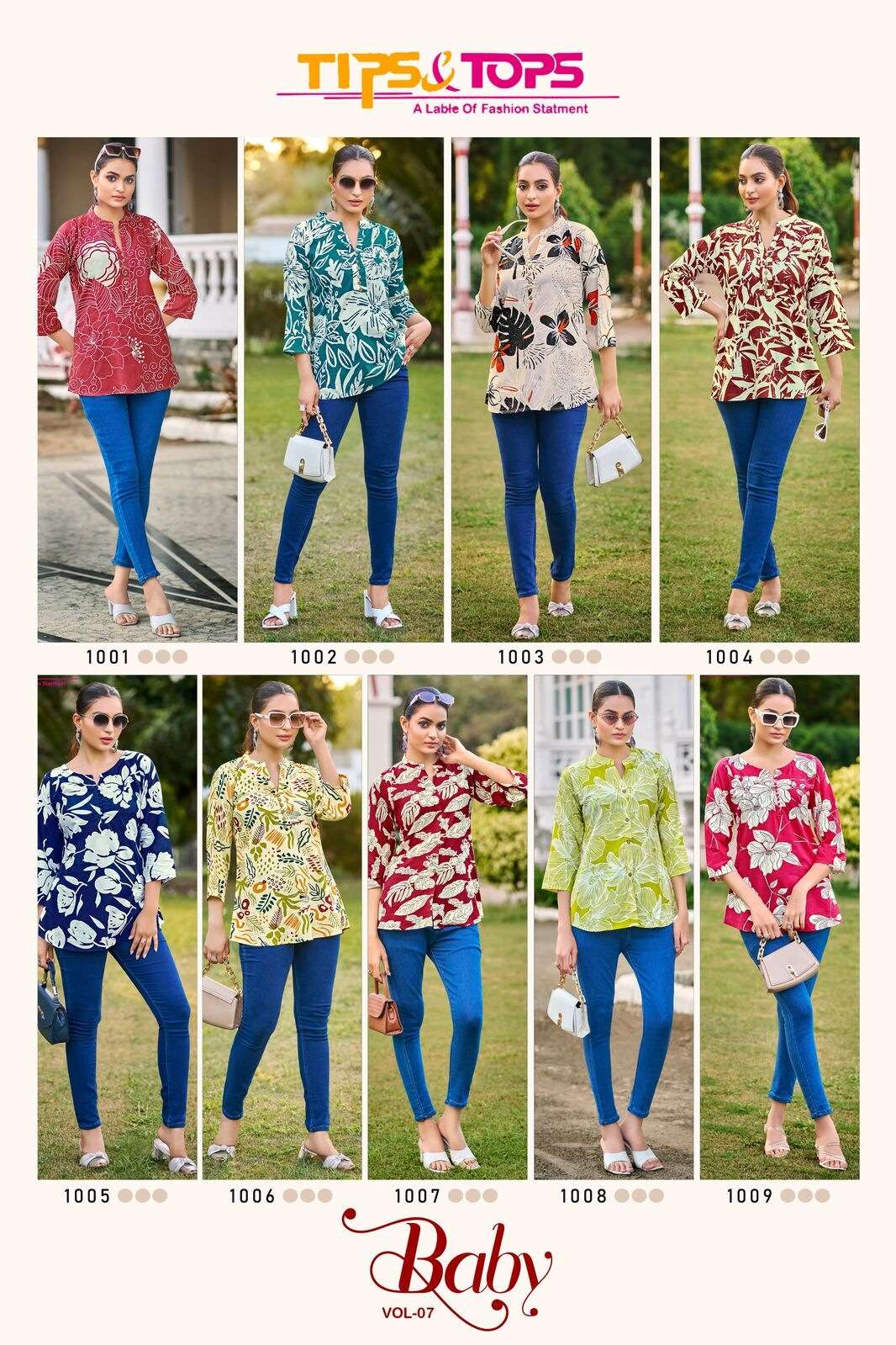 BABY VOL :- 7 BY TIPS & TOPS IN HEAVY RAYON PRINT WITH FANCY SHORT TOPS