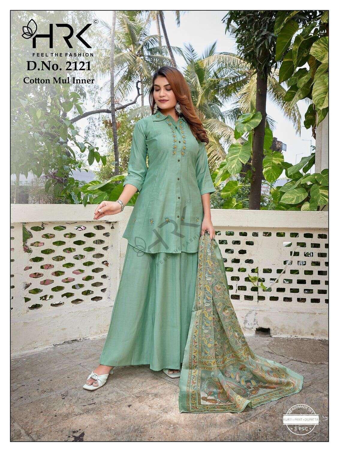 D.NO :- 2121 BY HRK IN SOFT ROMAN SILK WITH EXCLUSIVE HAND WORK TOP PLAZZO STYLE